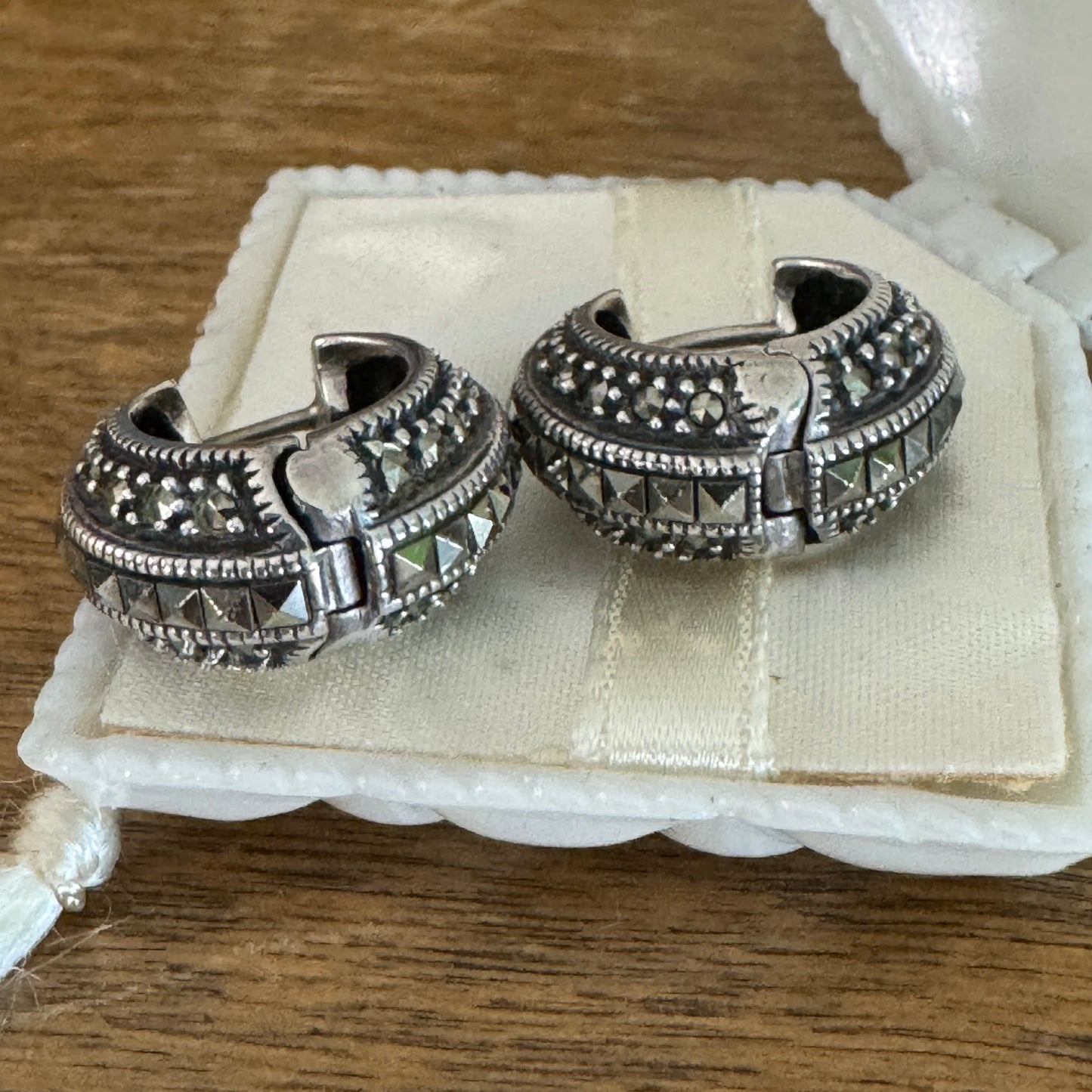 Vintage Judith Jack Sterling Silver Marcasite Shrimp Earrings
