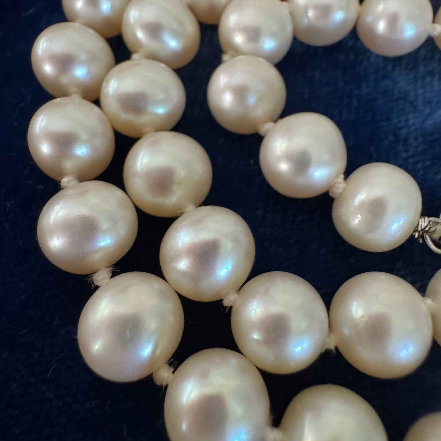 Vintage 14K White Gold Filigree Soft White Cultured Pearl Necklace
