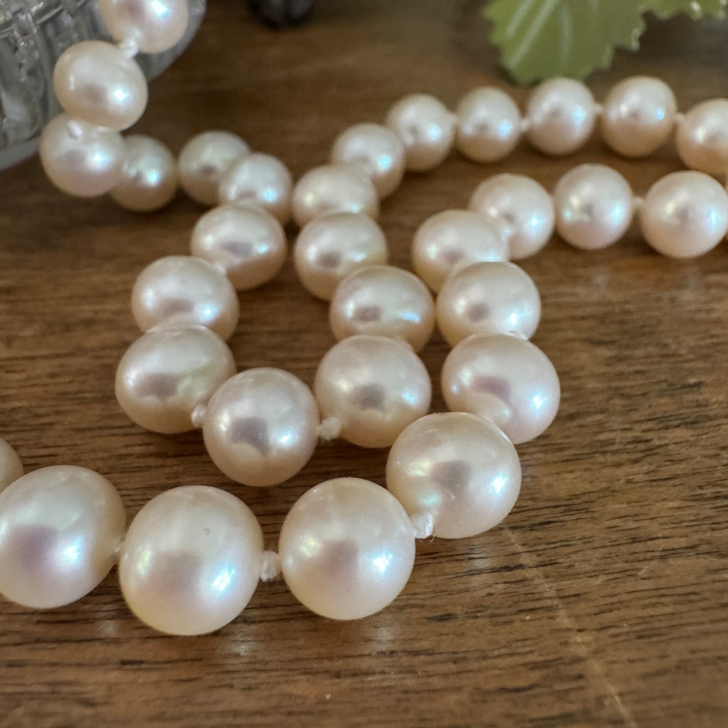 Vintage 14K White Gold Filigree Soft White Cultured Pearl Necklace