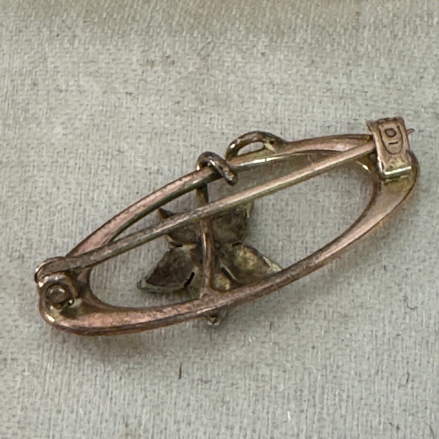 Art Nouveau Tiny 10K Yellow Gold Enamel and Seed Pearl Brooch
