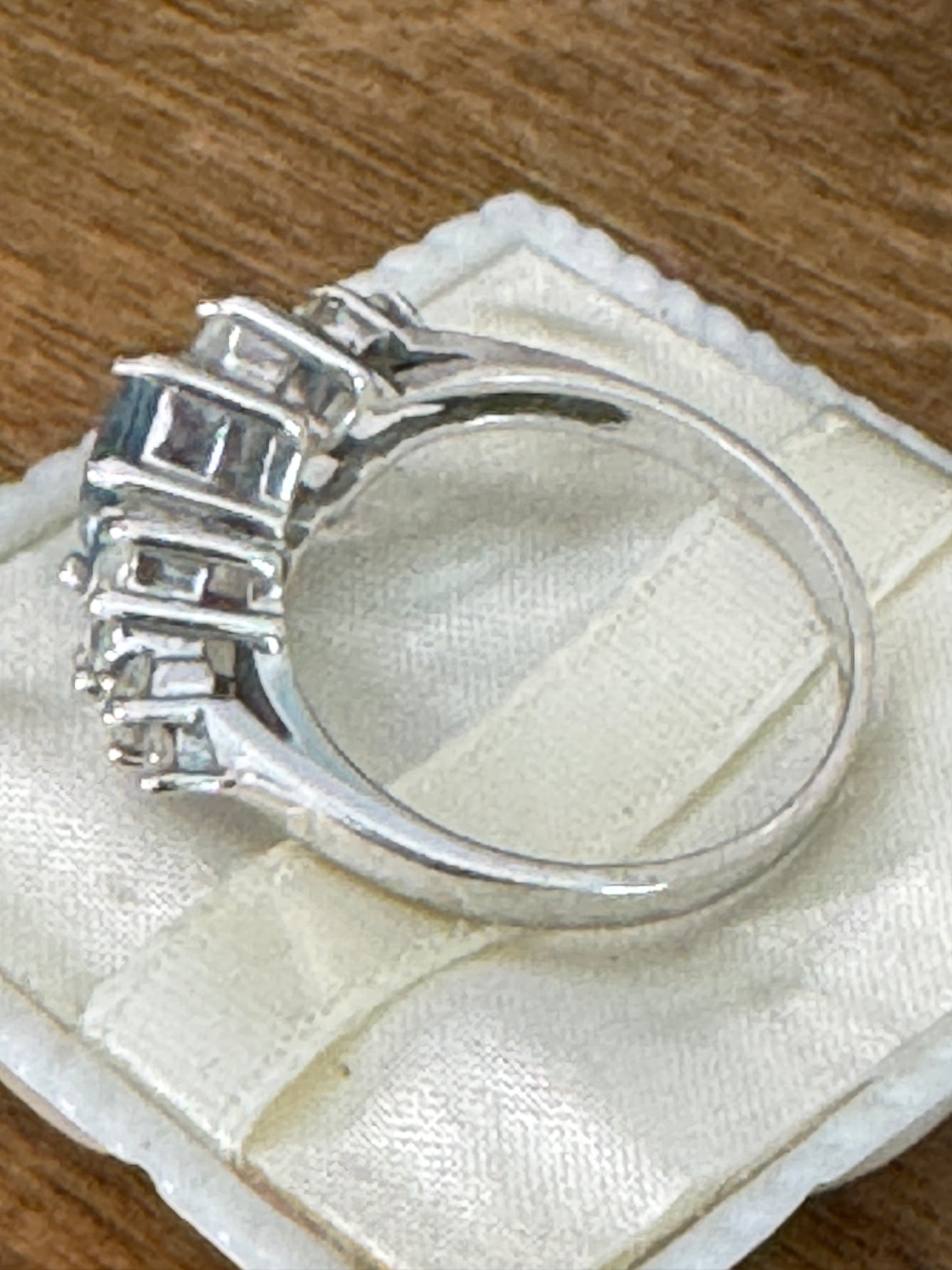 Vintage 14K White Gold Marquise Blue Topaz and CZ Ring Size 7.5