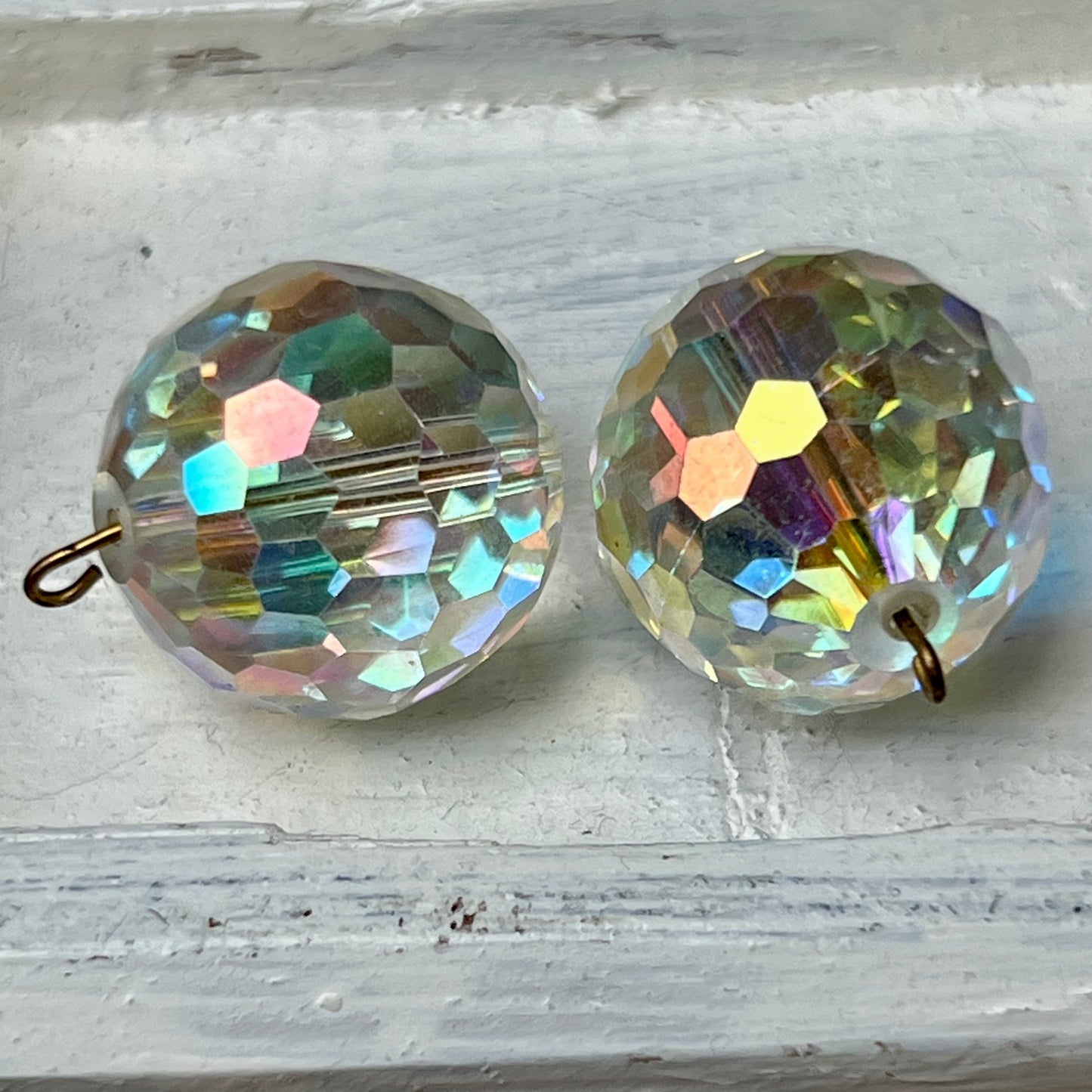 Two Vintage Vendome Wired Multi Faceted Round Glass Beads