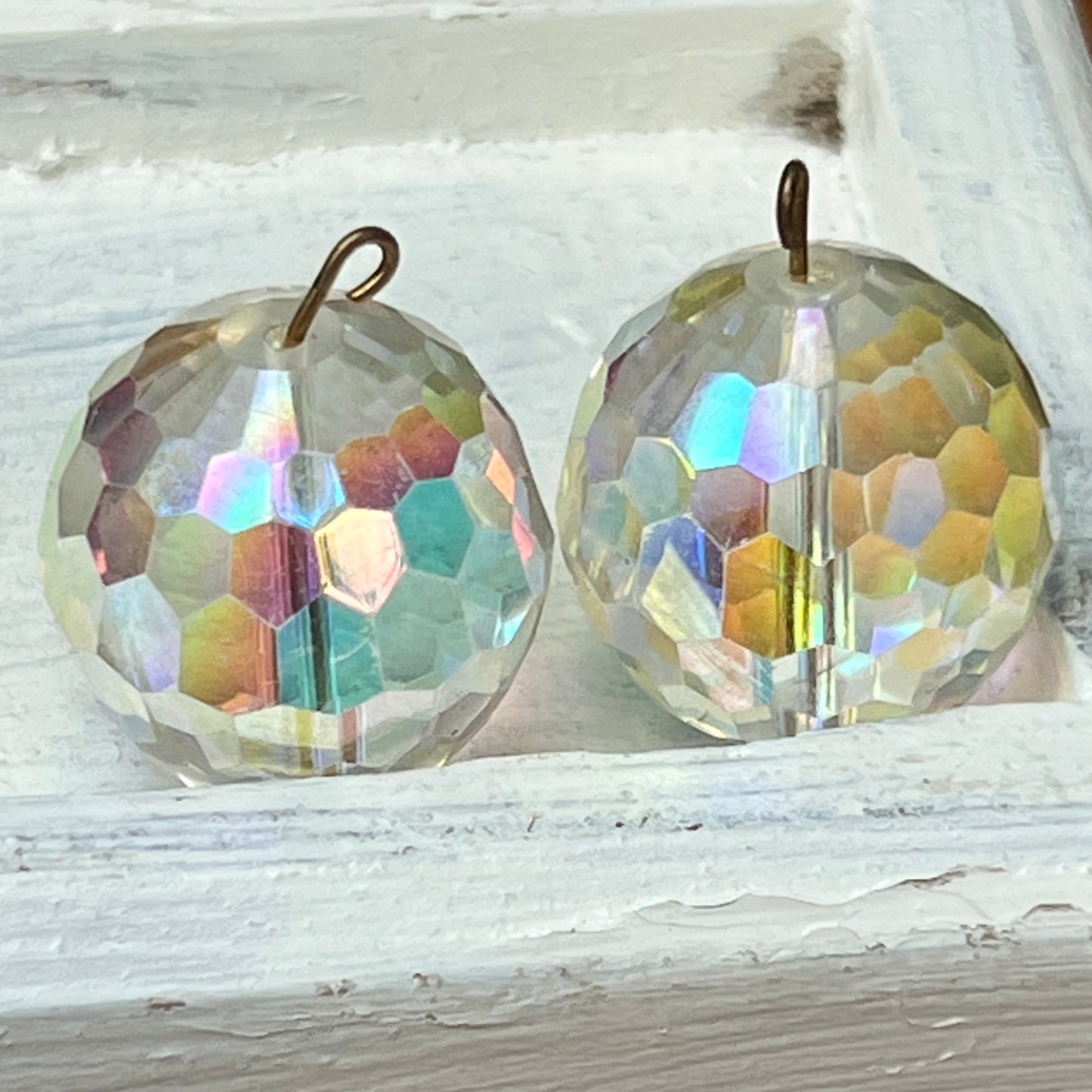 Two Vintage Vendome Wired Multi Faceted Round Glass Beads