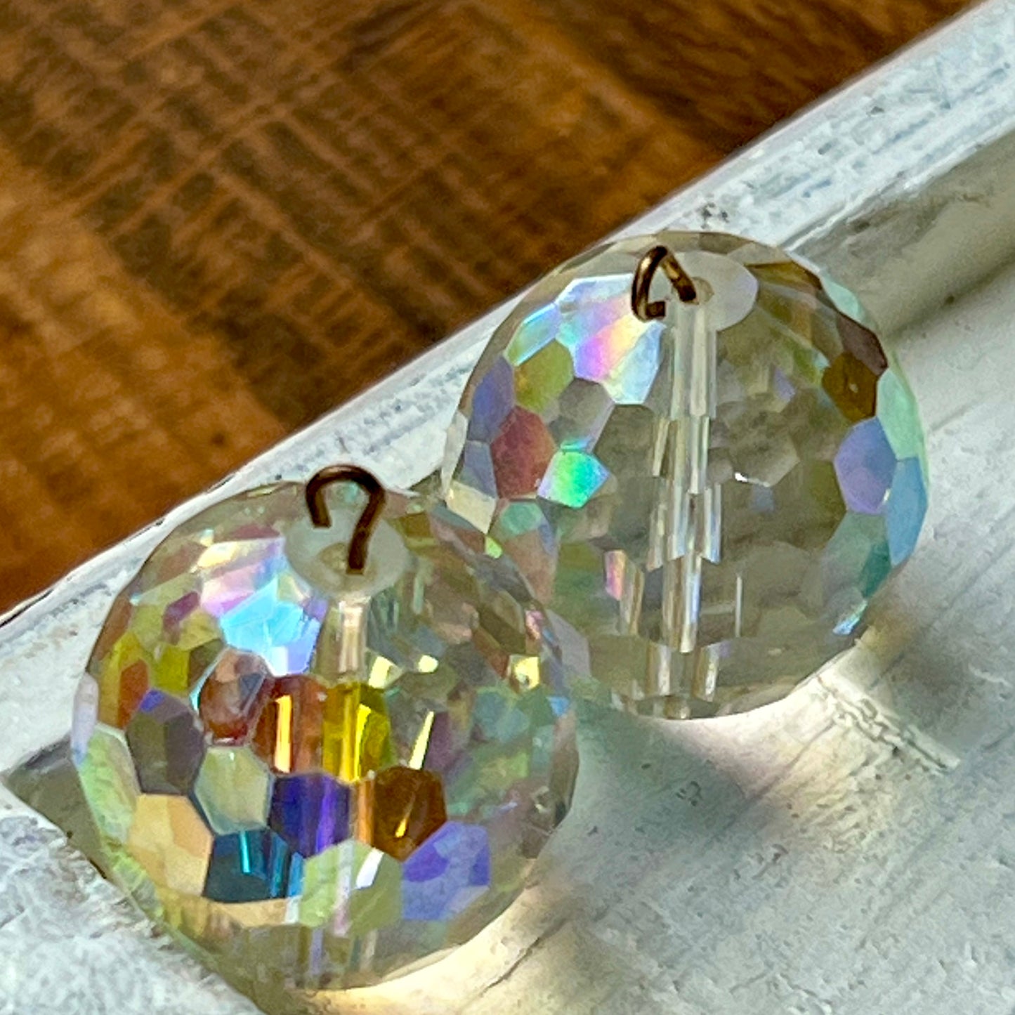 Two Vintage Vendome Wired Multi Faceted Round Glass Beads