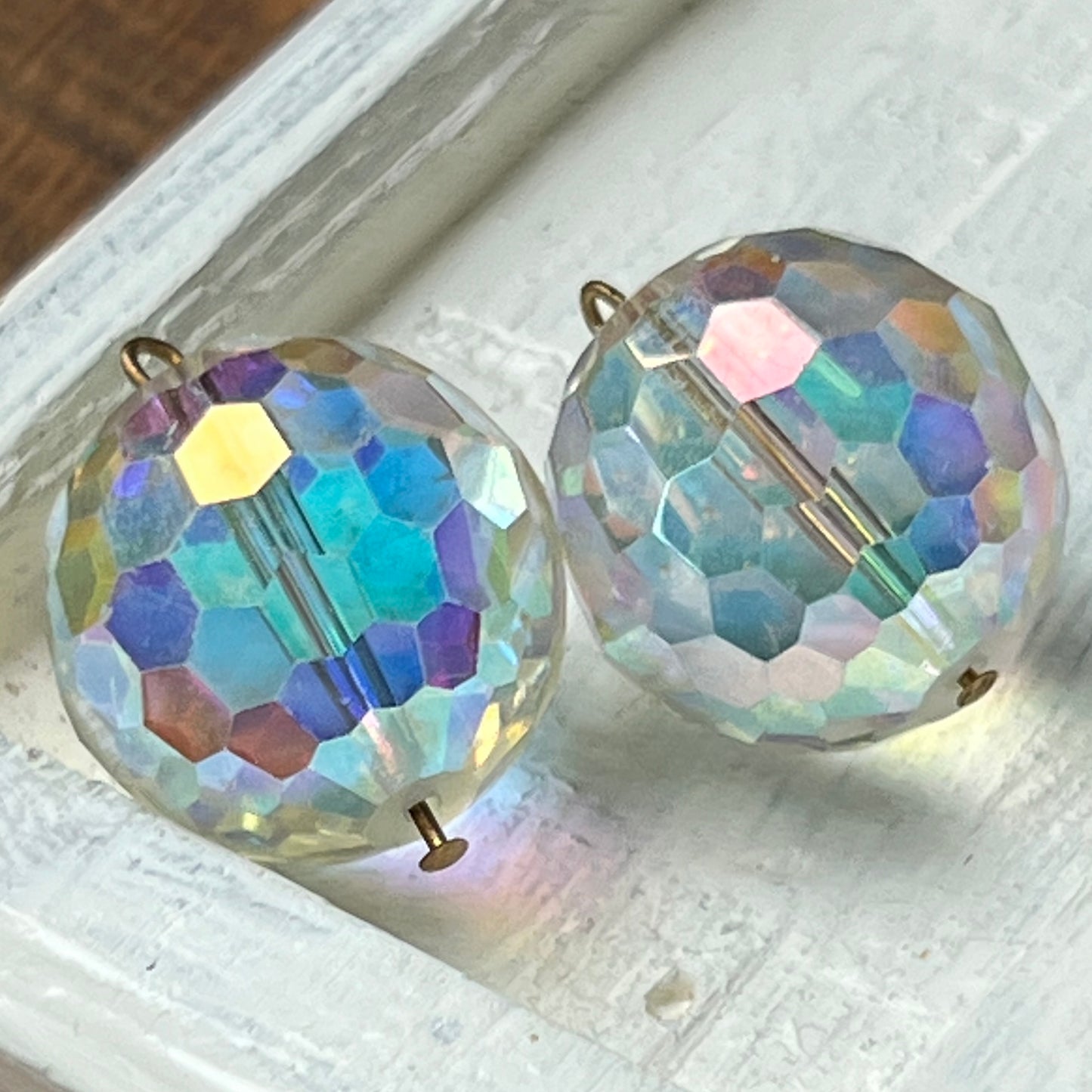 Two Vintage Vendome Wired Multi Faceted Round Glass Beads