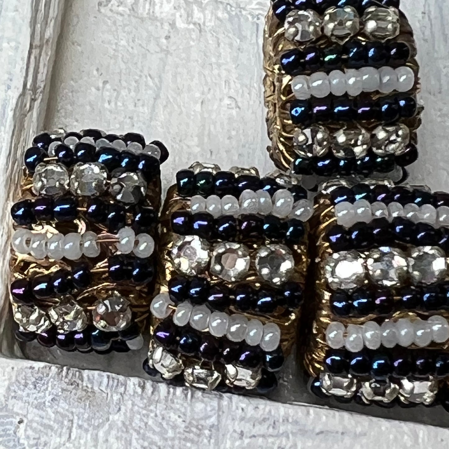 Five Vintage Vendome Glass Pearl , Blue Beads & Flat Back Rhinestone Rondels