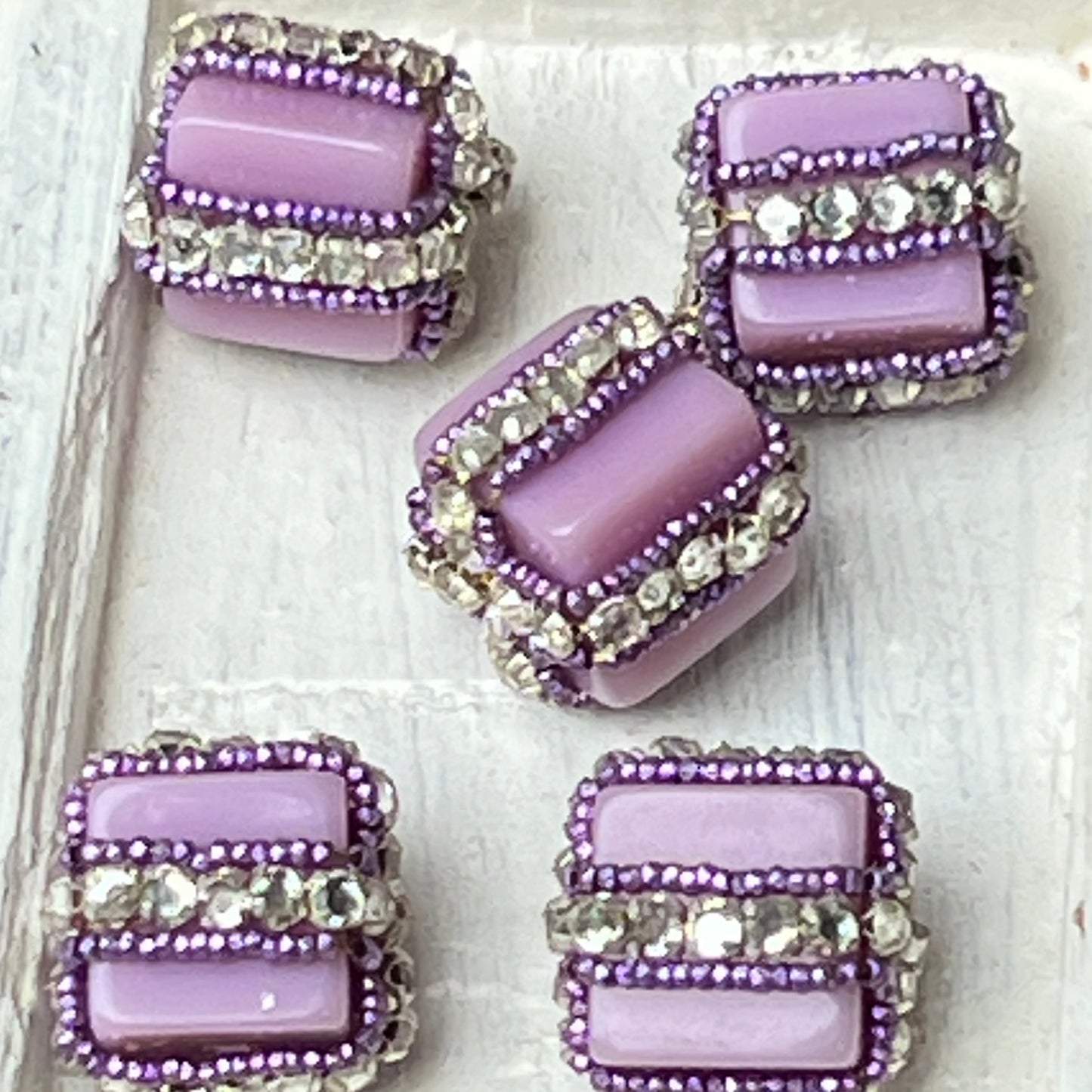 Six Vintage Lavender and Flat Back Rhinestone Rondels