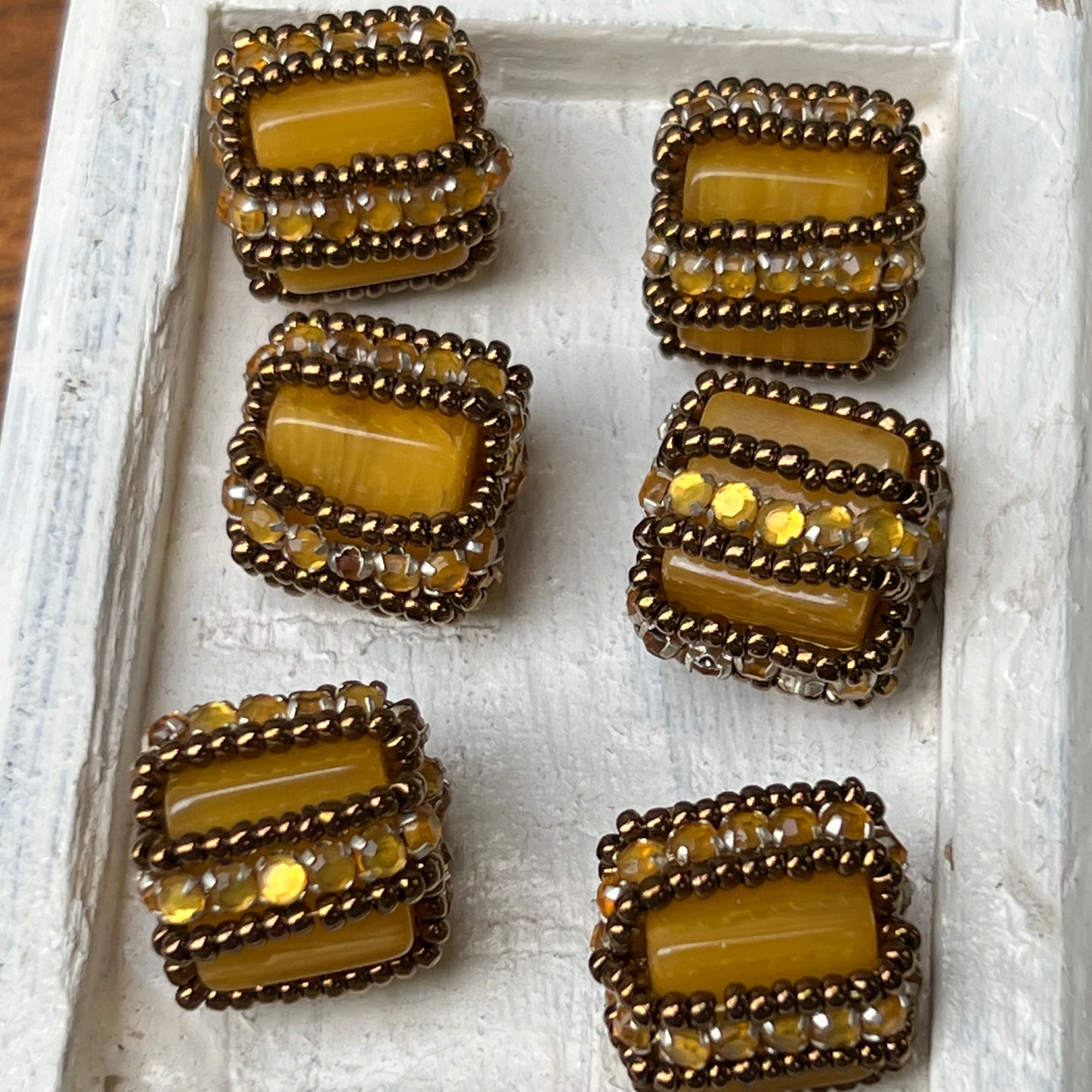 Six Vintage Topaz and Flat Back Topaz Rhinestone Rondels