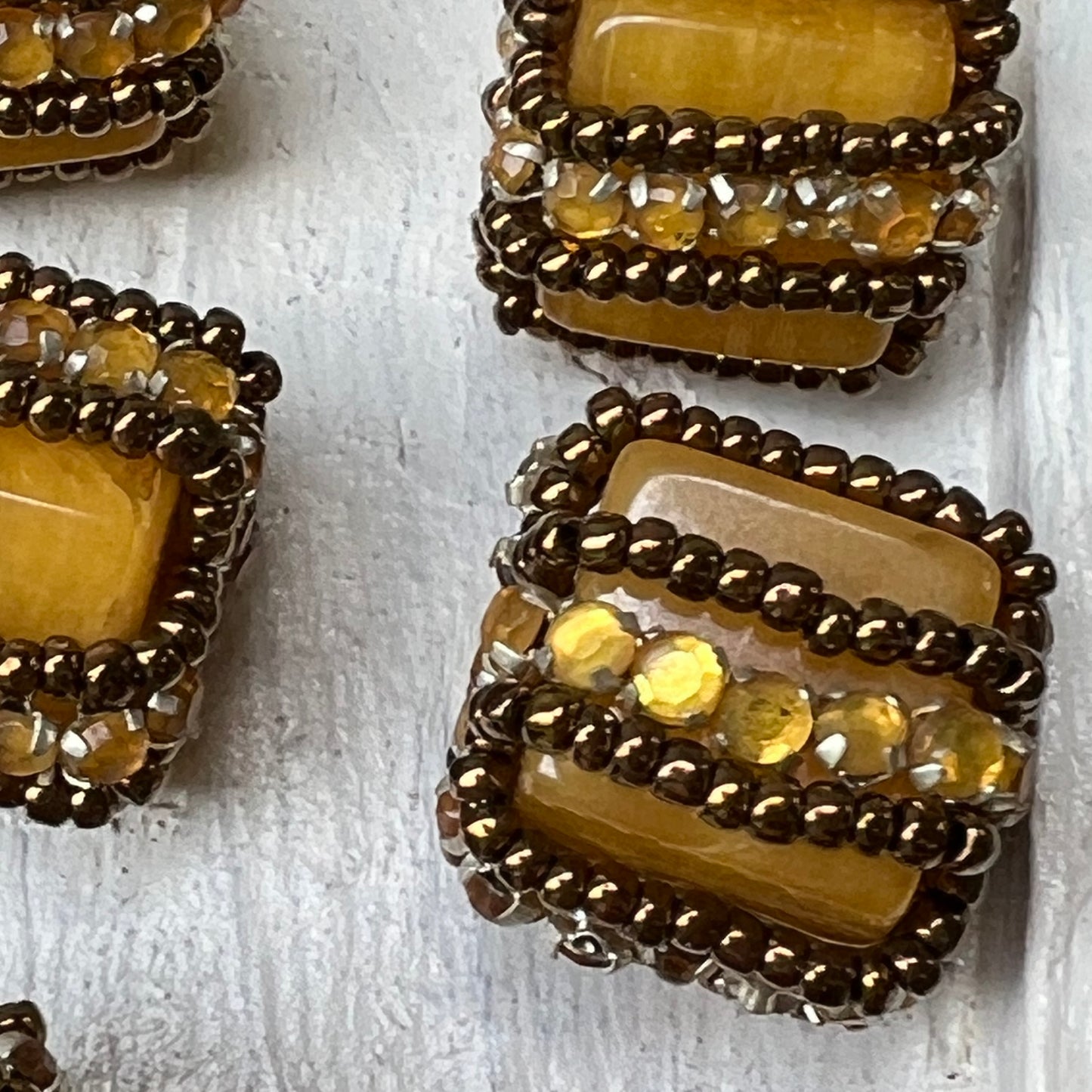 Six Vintage Topaz and Flat Back Topaz Rhinestone Rondels