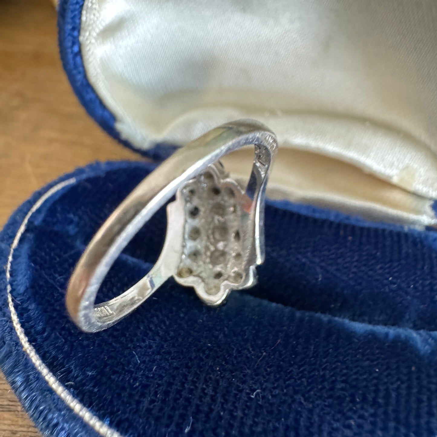 Vintage 10K White Gold Sapphire and Diamond Bypass Ring Size 7
