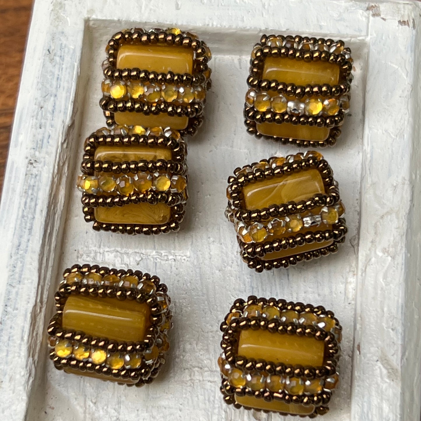 Six Vintage Topaz and Flat Back Topaz Rhinestone Rondels