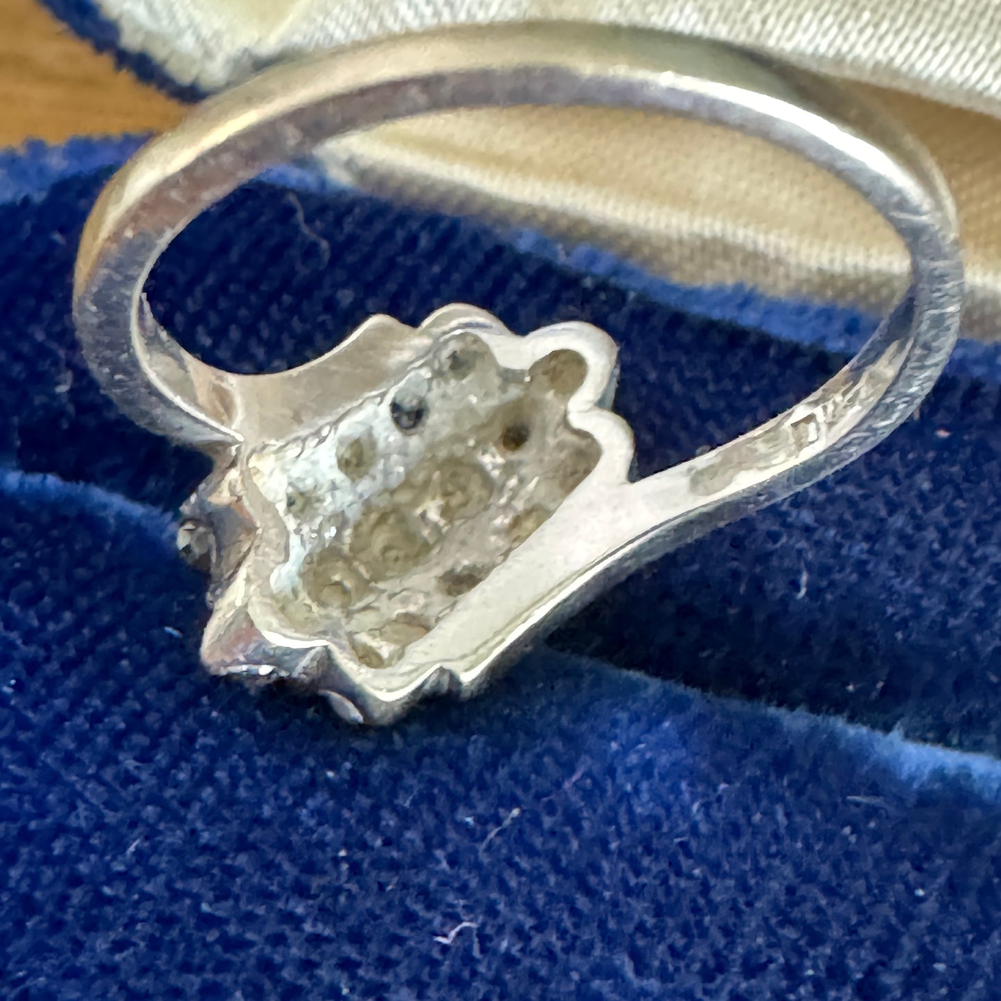 Vintage 10K White Gold Sapphire and Diamond Bypass Ring Size 7