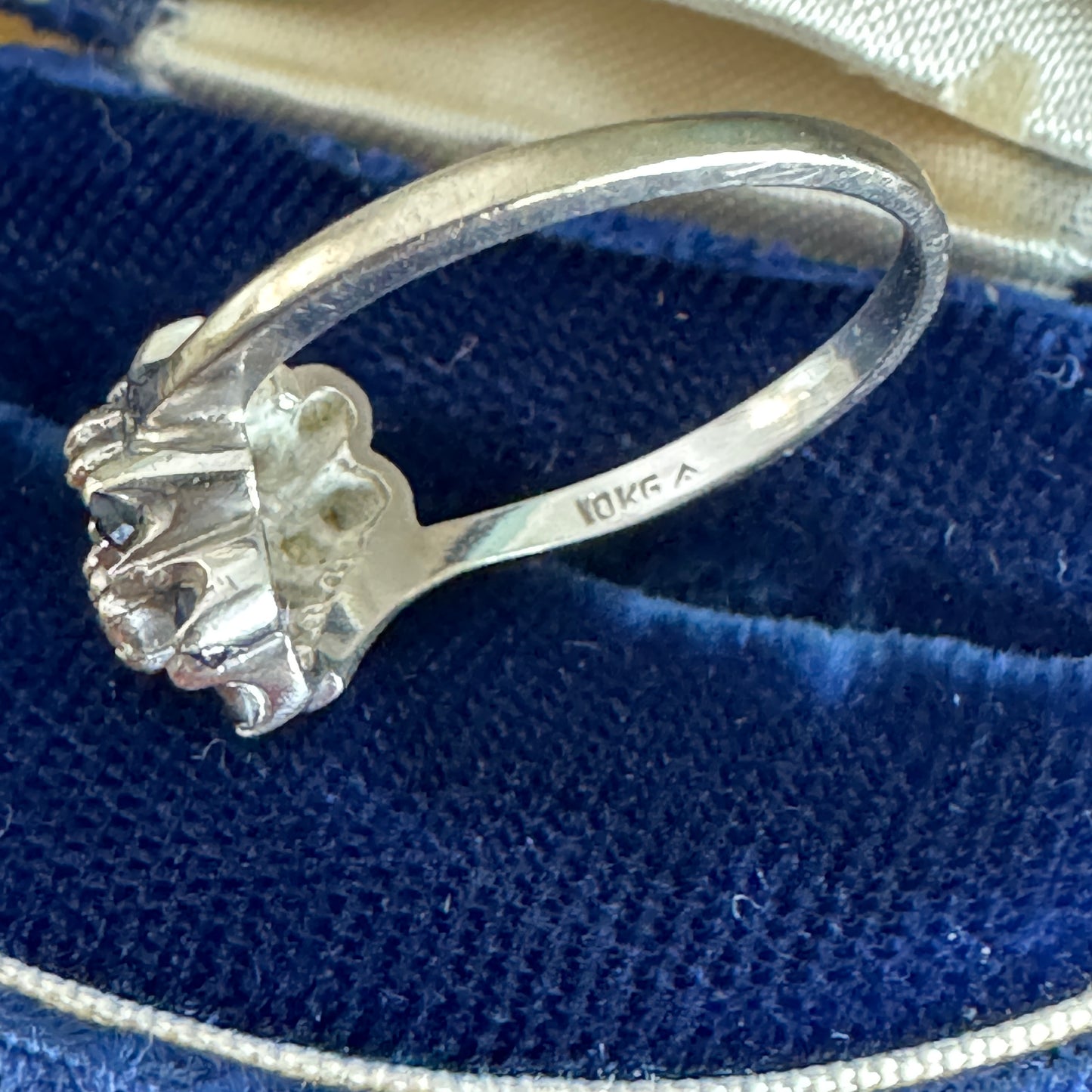 Vintage 10K White Gold Sapphire and Diamond Bypass Ring Size 7