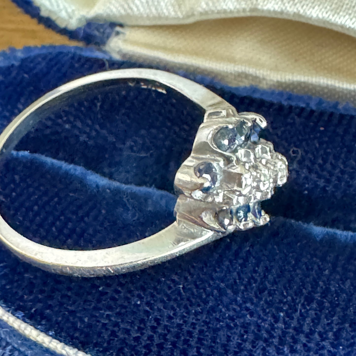 Vintage 10K White Gold Sapphire and Diamond Bypass Ring Size 7