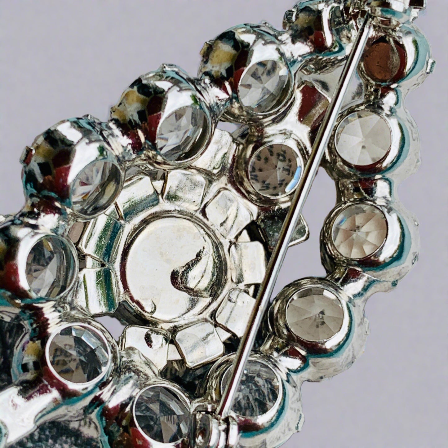 Vintage Clear Multi Faceted Rhinestone Stylized Leaf Pin