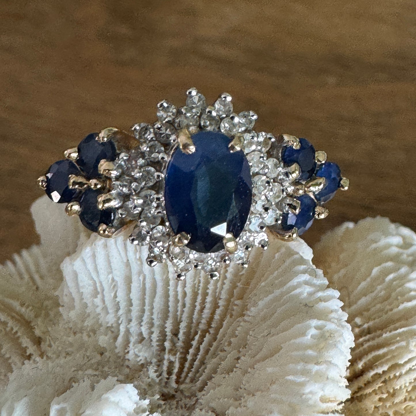 Vintage 14k Yellow Gold Sapphire and Diamond Ring Size 7.5