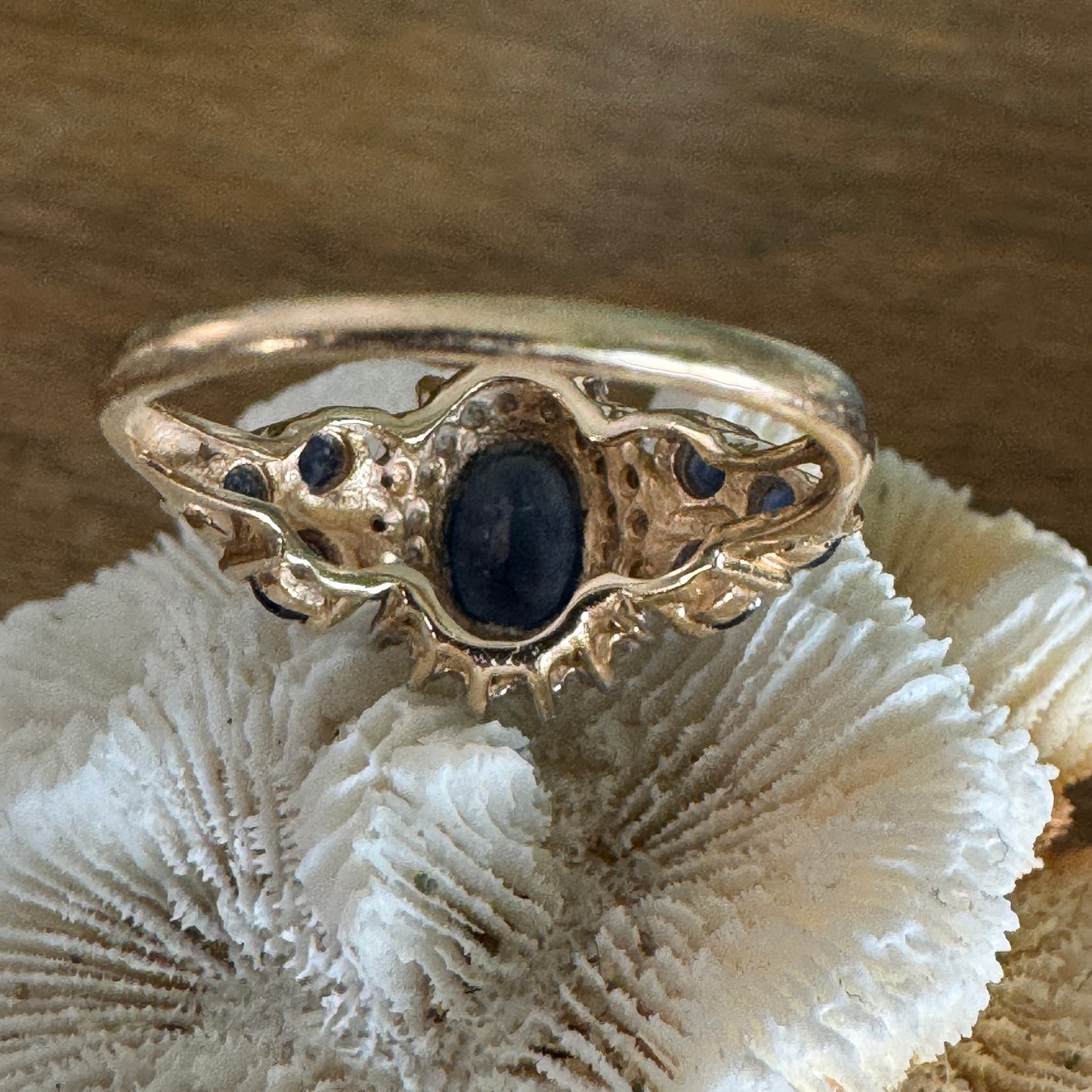 Vintage 14k Yellow Gold Sapphire and Diamond Ring Size 7.5