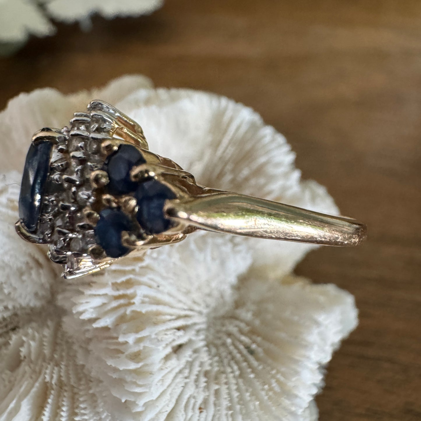 Vintage 14k Yellow Gold Sapphire and Diamond Ring Size 7.5