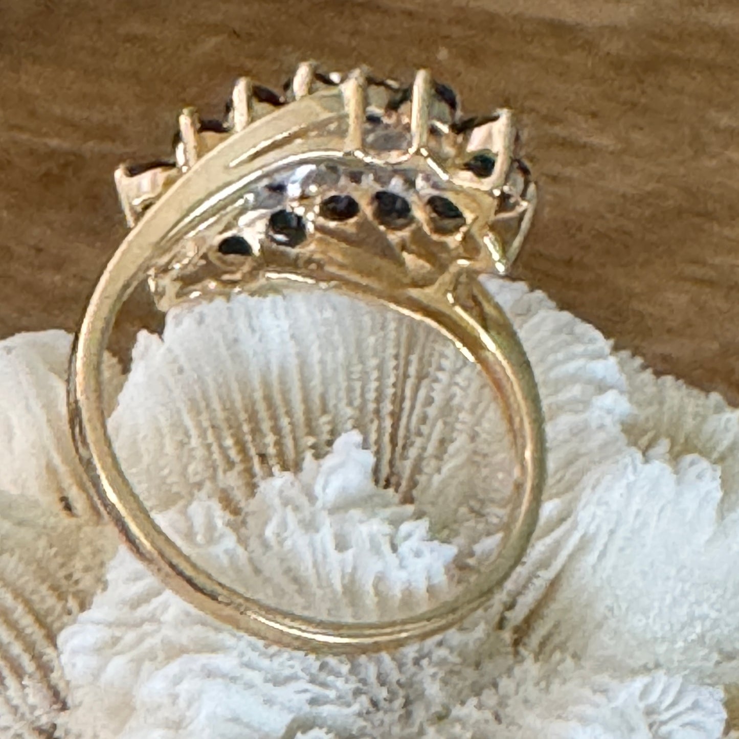 Vintage 10K Yellow Gold Sapphire and Diamond Bypass Ring Size 7.5