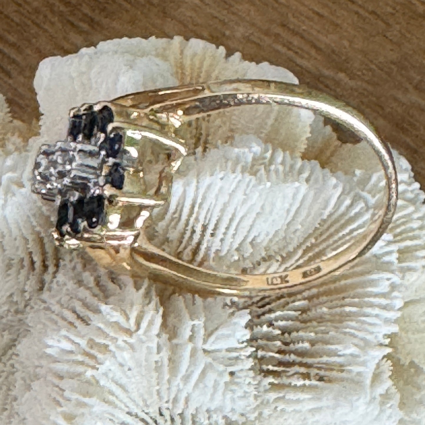 Vintage 10K Yellow Gold Sapphire and Diamond Bypass Ring Size 7.5