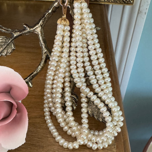 Vintage Five Strand Cultured Pearl 14K Yellow Gold Bracelet