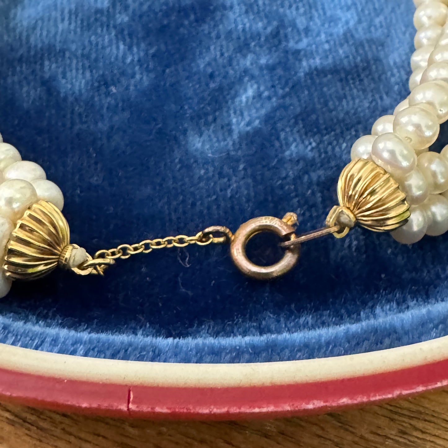 Vintage Five Strand Cultured Pearl 14K Yellow Gold Bracelet