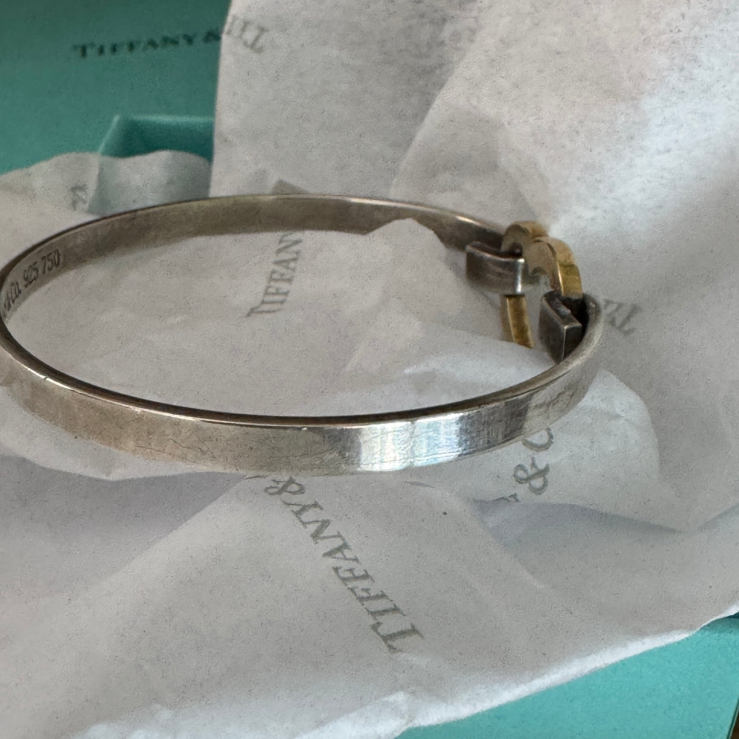 Vintage 2003 Tiffany & Co. 925 and 18K (759) yellow gold Heart Bangle Bracelet
