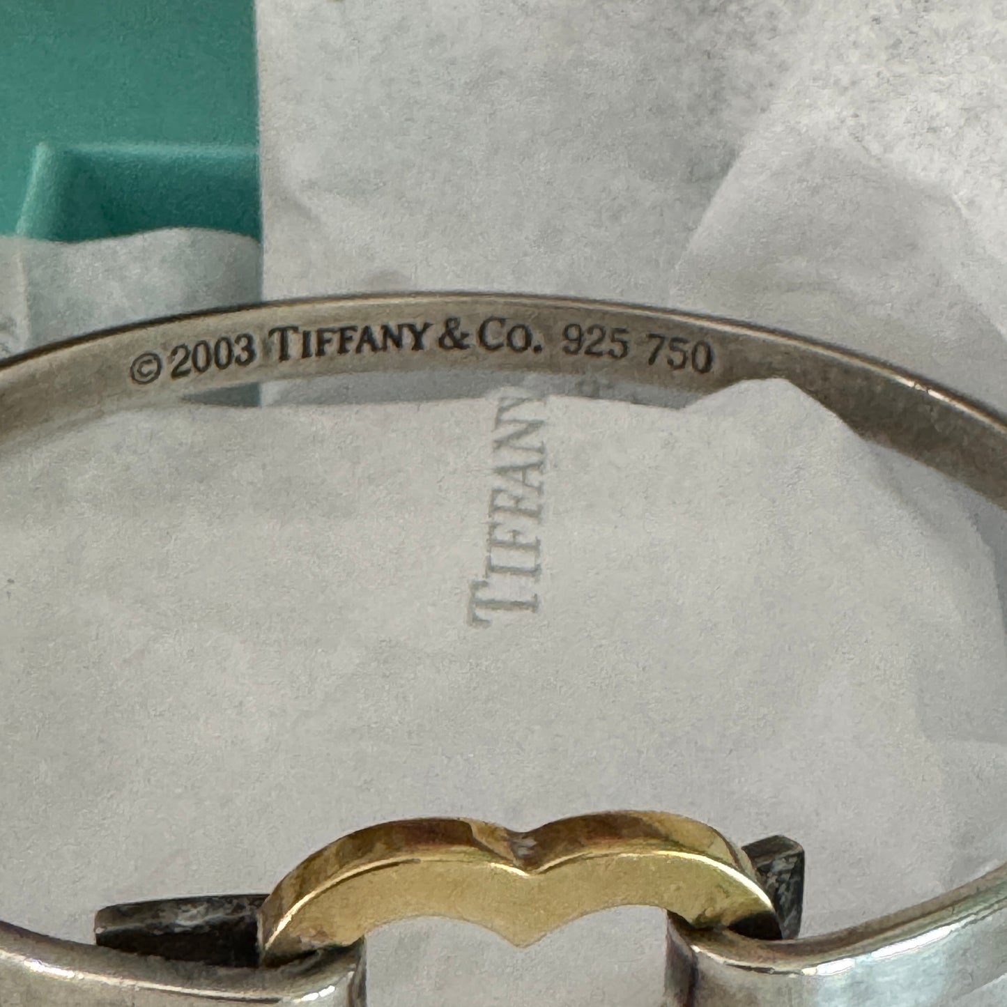 Vintage 2003 Tiffany & Co. 925 and 18K (759) yellow gold Heart Bangle Bracelet