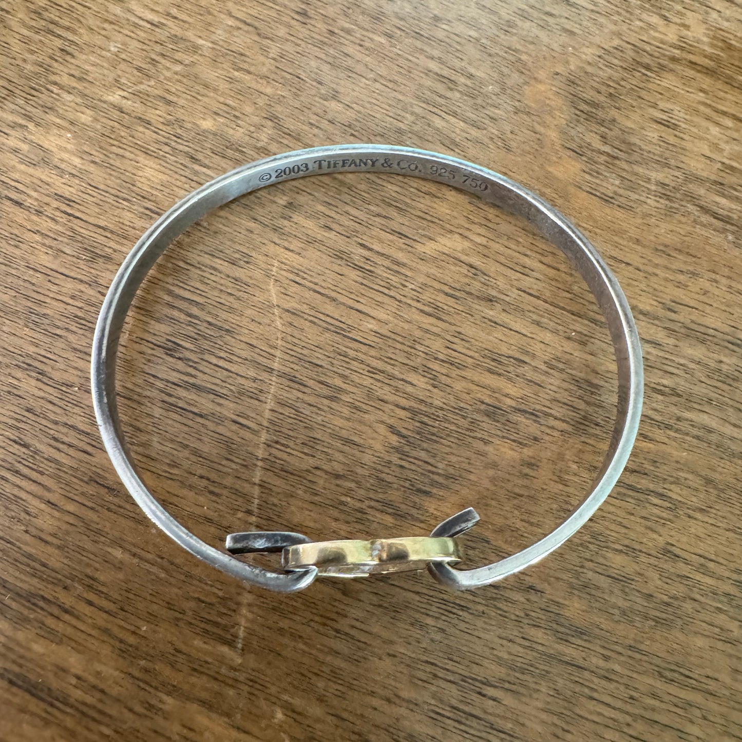 Vintage 2003 Tiffany & Co. 925 and 18K (759) yellow gold Heart Bangle Bracelet