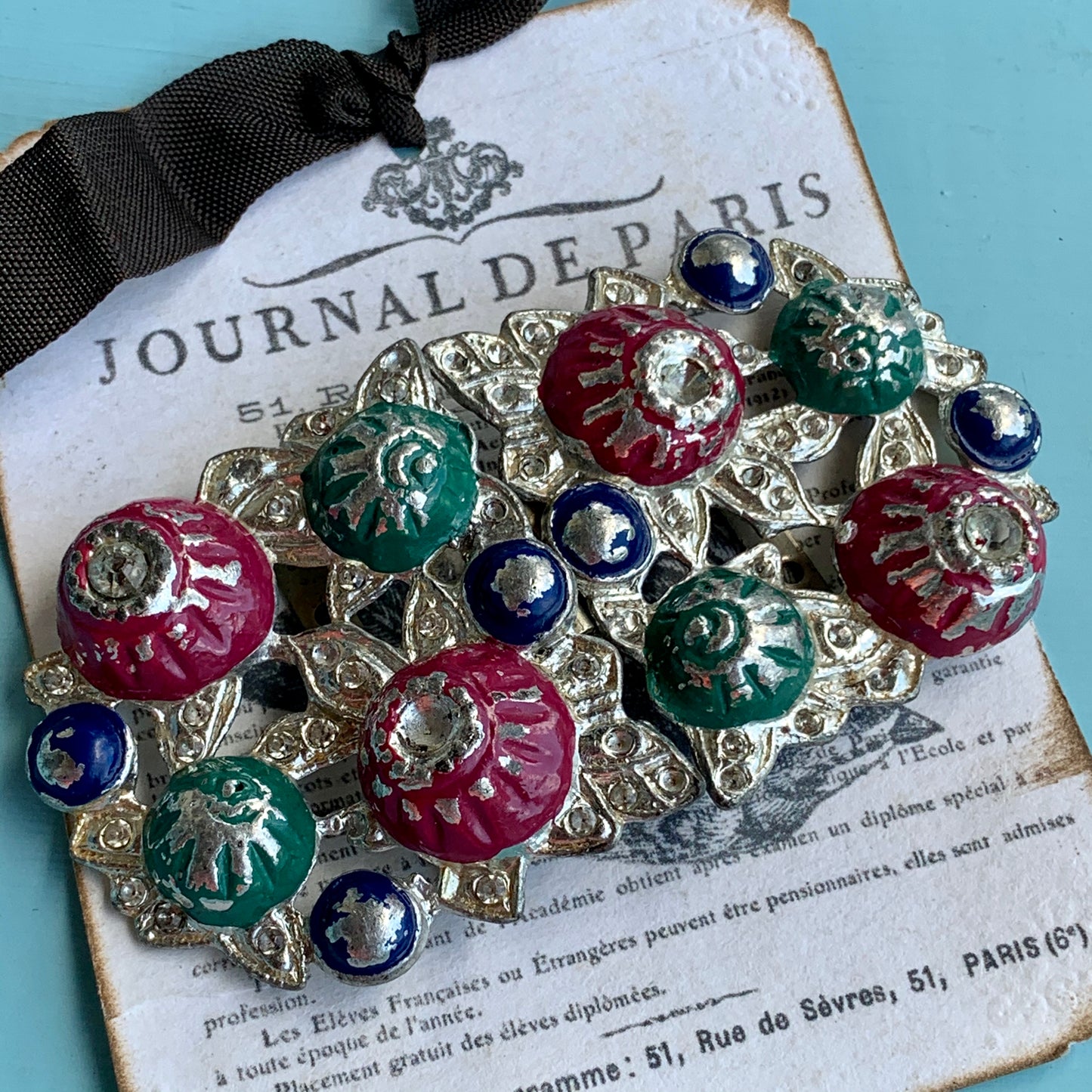 Vintage Pot Metal & Rhinestone Sash Belt Buckle