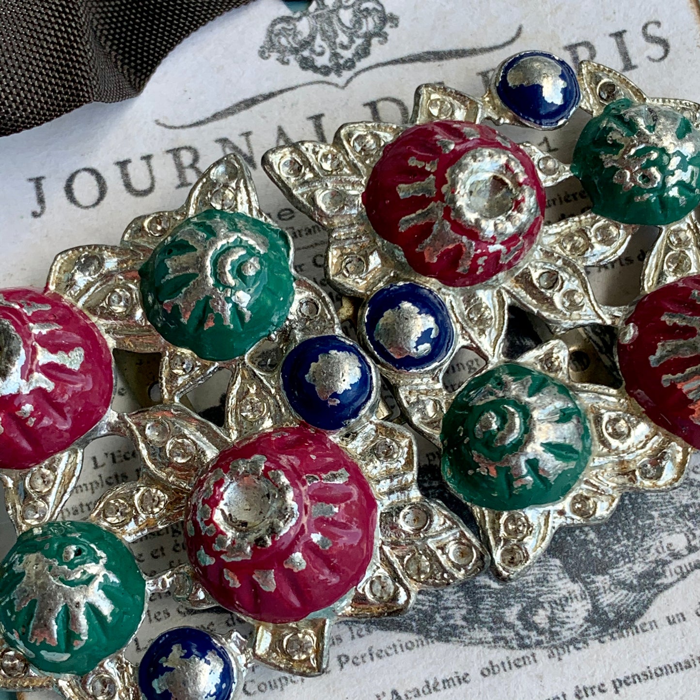 Vintage Pot Metal & Rhinestone Sash Belt Buckle