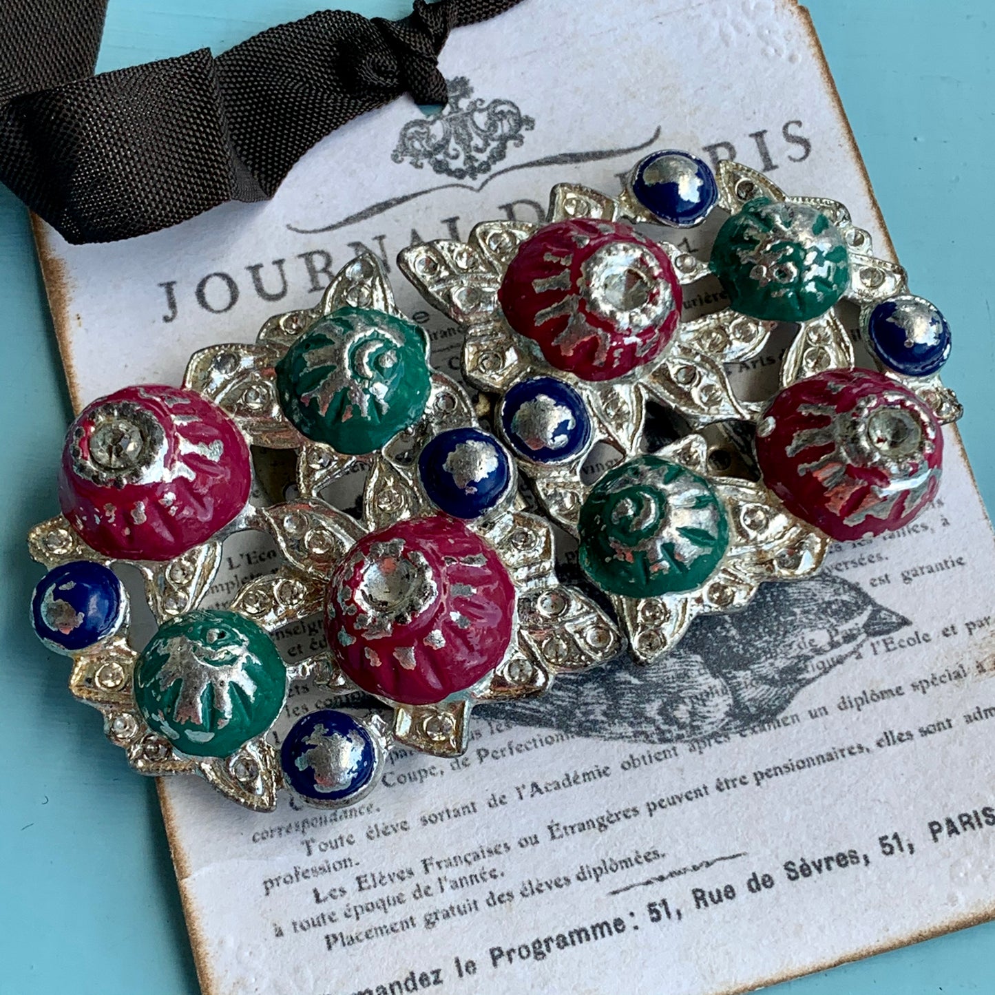 Vintage Pot Metal & Rhinestone Sash Belt Buckle