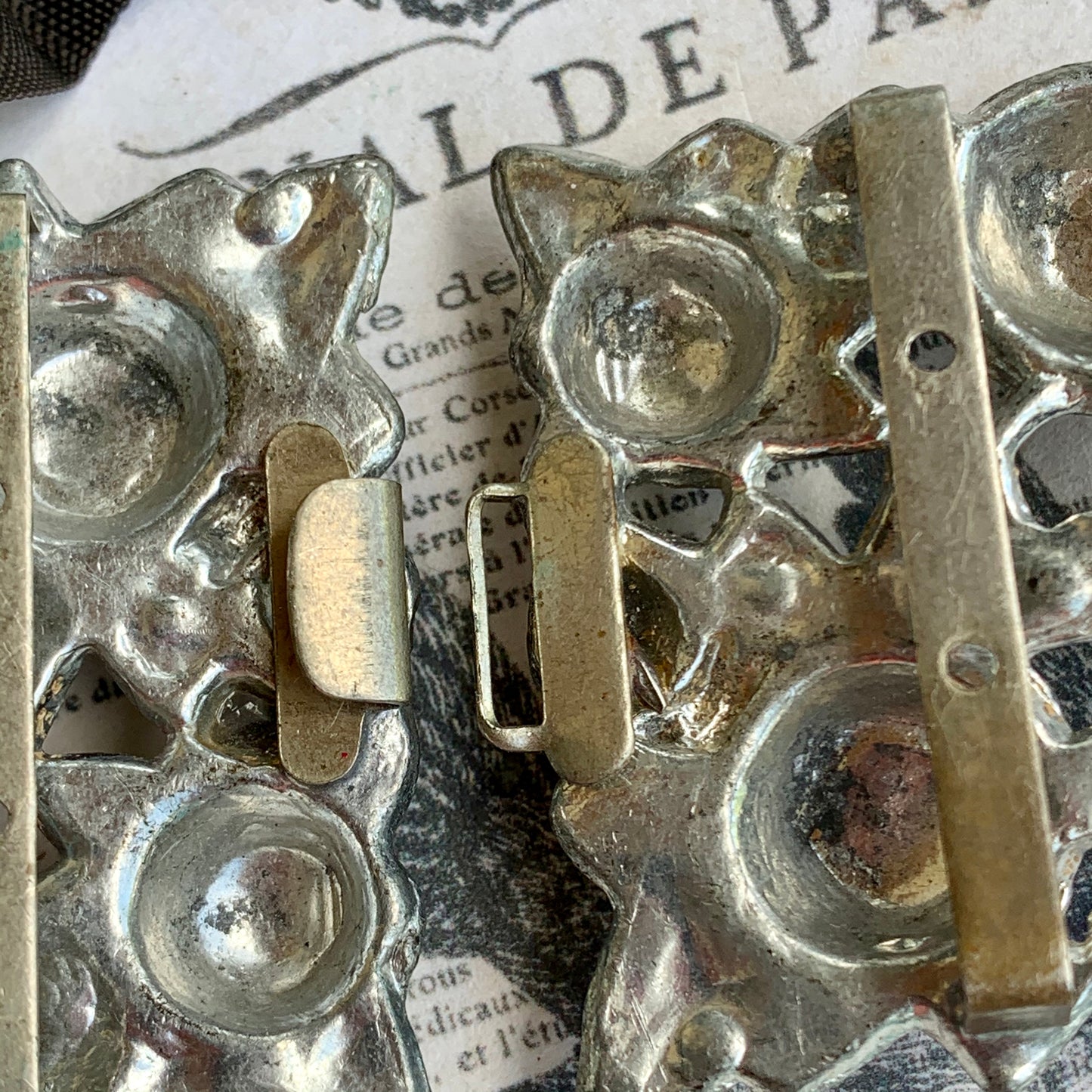 Vintage Pot Metal & Rhinestone Sash Belt Buckle