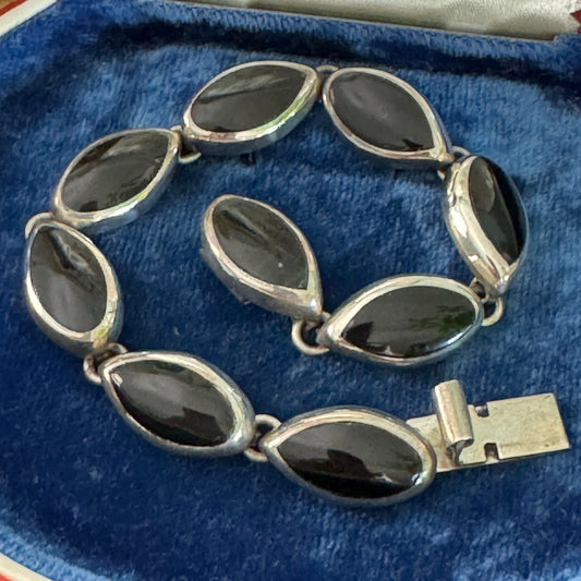 Vintage Taxco Mexican 950 Silver and Onyx Bracelet