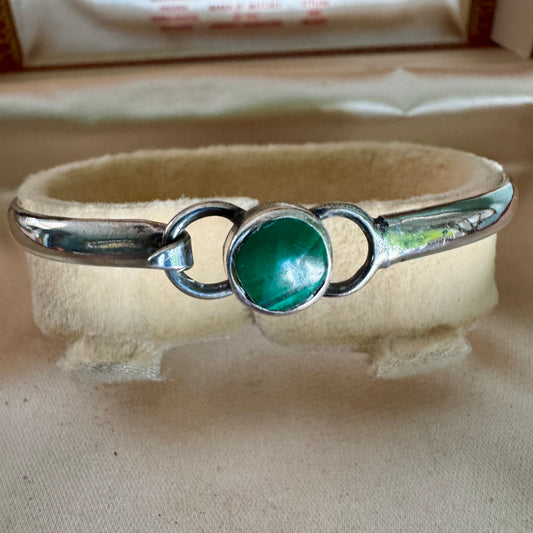 Vintage Taxco Mexican Sterling Silver Malachite Semi Precious Gemstone Bracelet