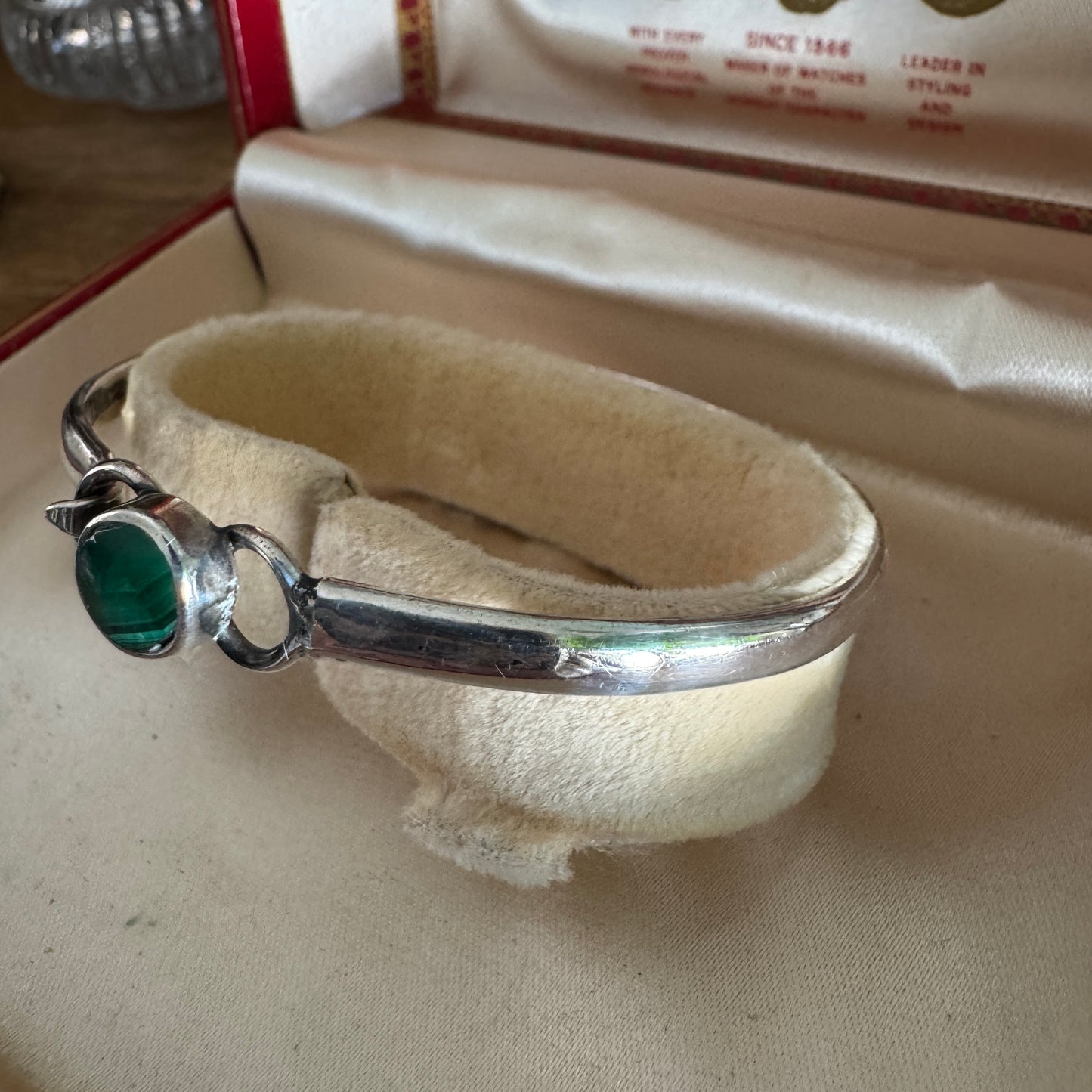 Vintage Taxco Mexican Sterling Silver Malachite Semi Precious Gemstone Bracelet