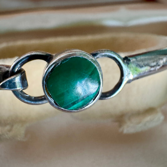 Vintage Taxco Mexican Sterling Silver Malachite Semi Precious Gemstone Bracelet