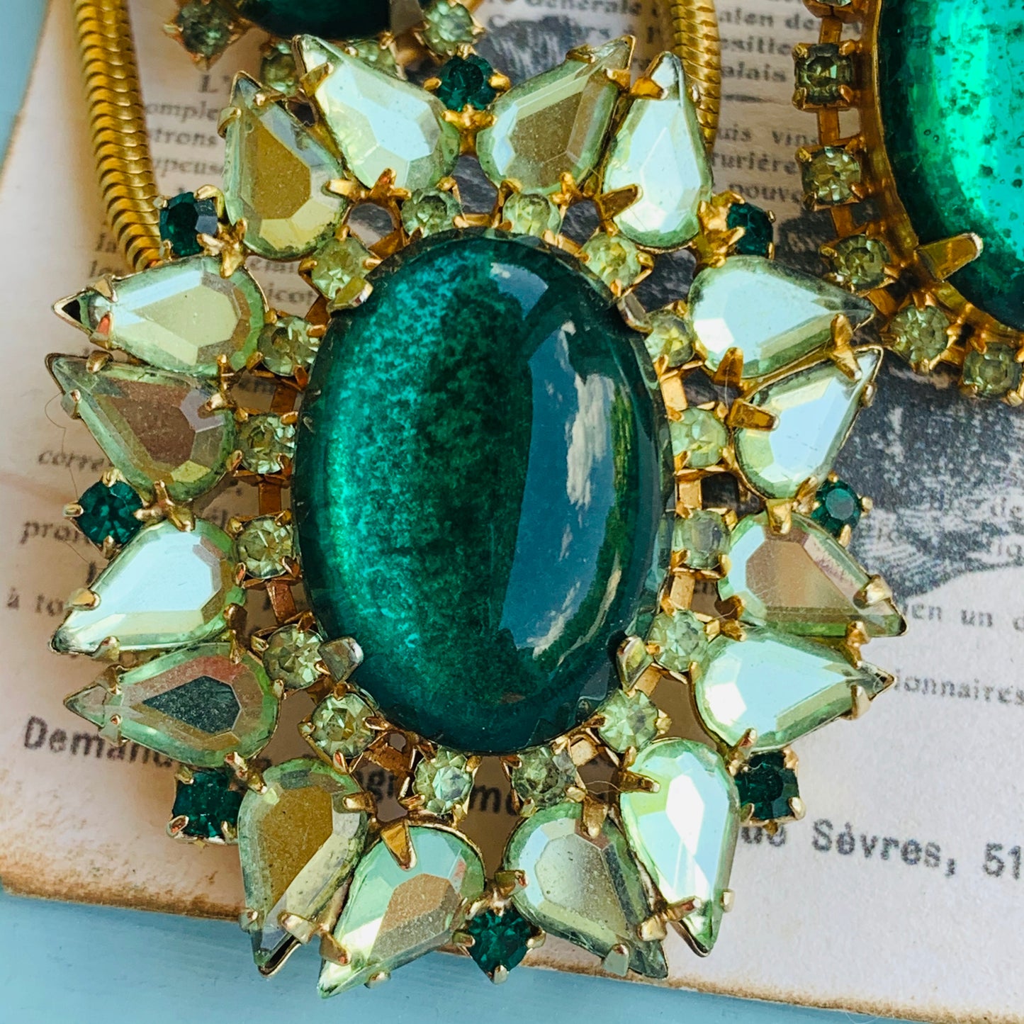 Vintage Green Rhinestone Necklace & Earring Set