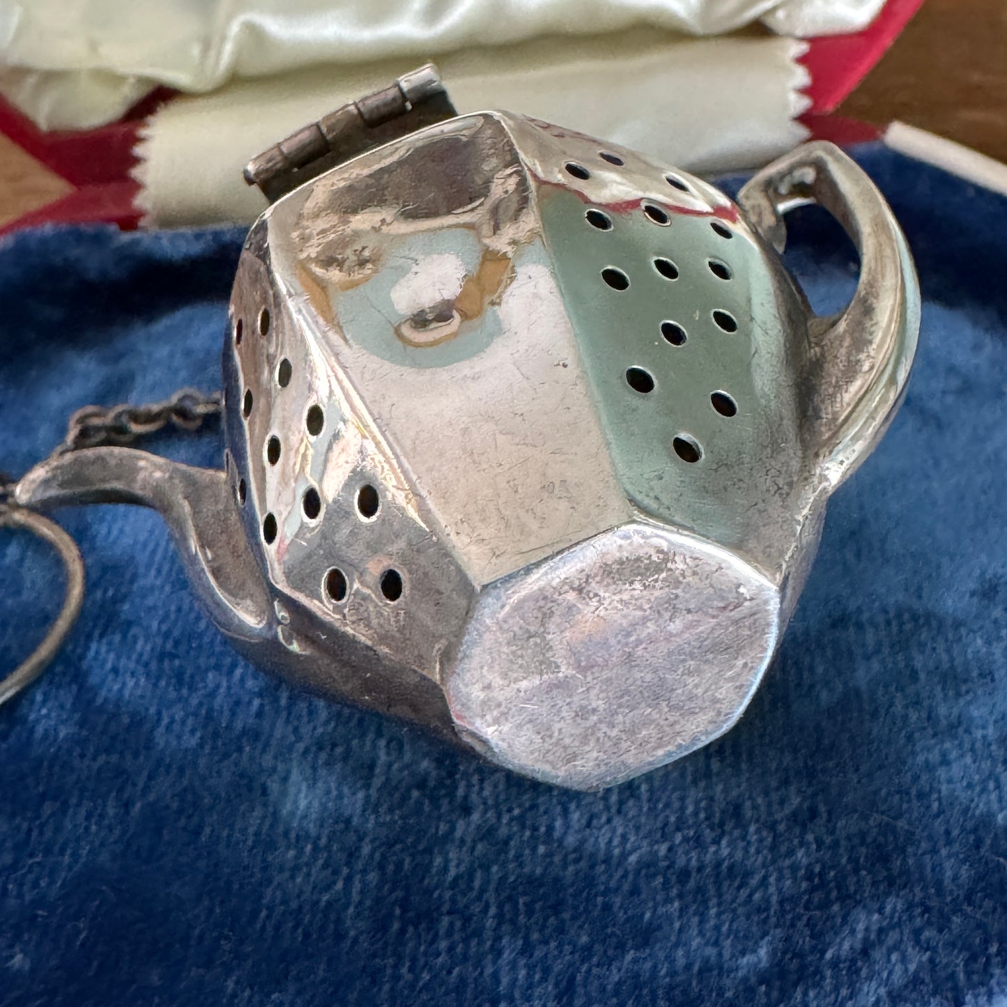 Antique Teapot Shaped Sterling Silver Strainer