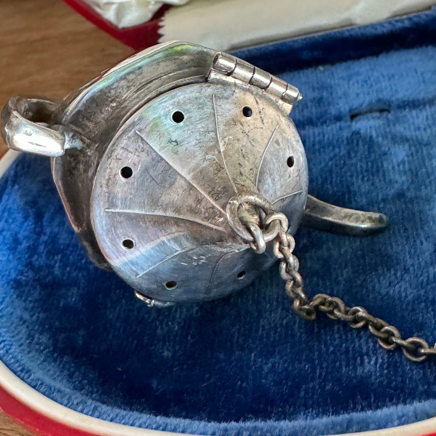 Antique Teapot Shaped Sterling Silver Strainer