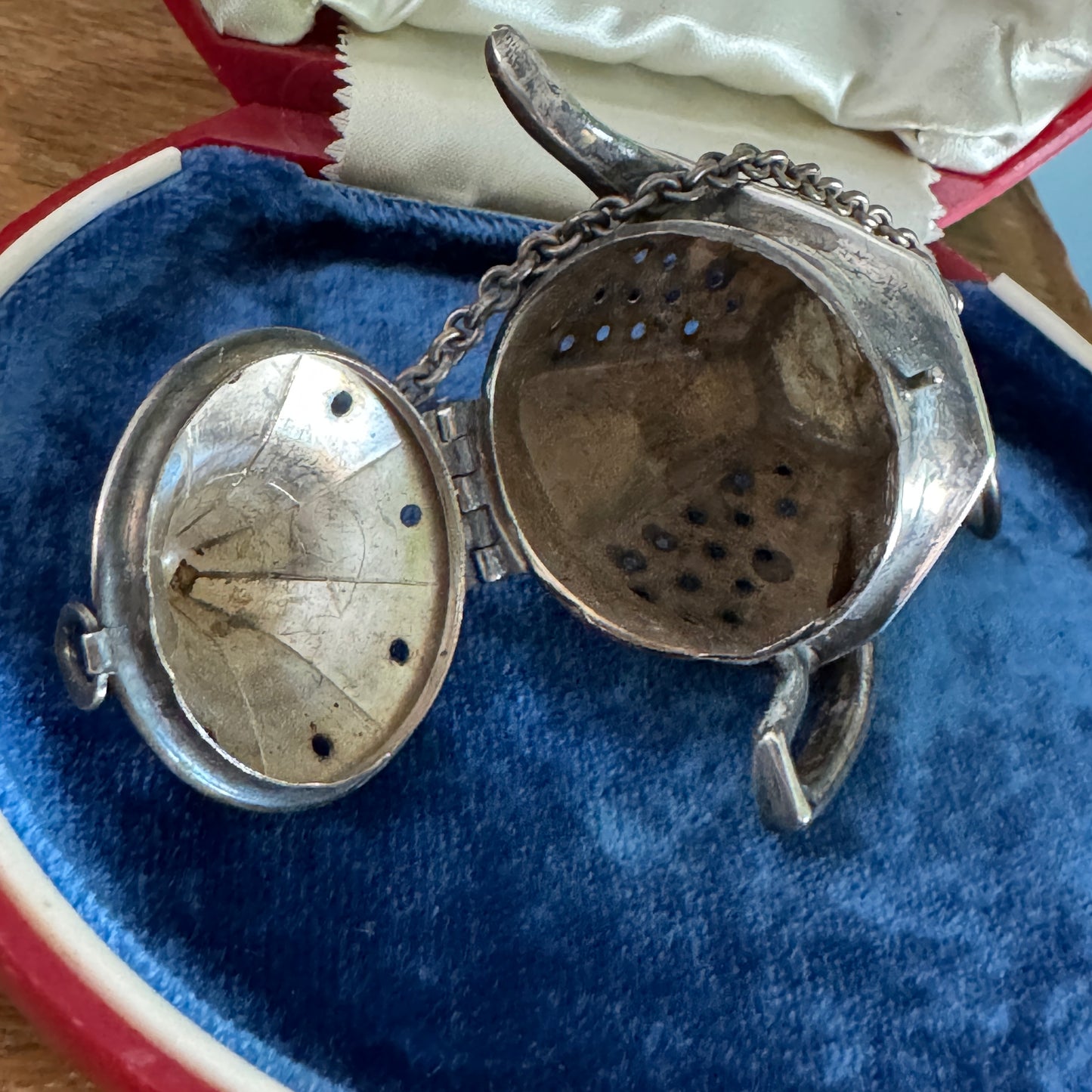 Antique Teapot Shaped Sterling Silver Strainer