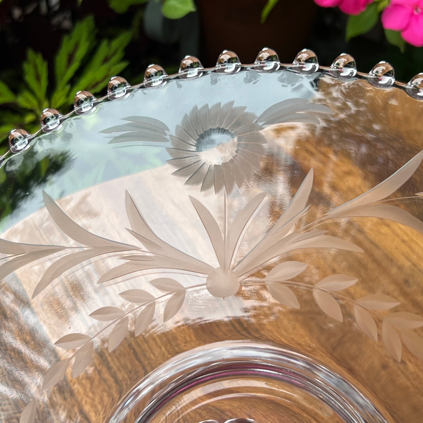 Vintage Candlewick Floral Etched Heart Shaped Relish Dessert Tray
