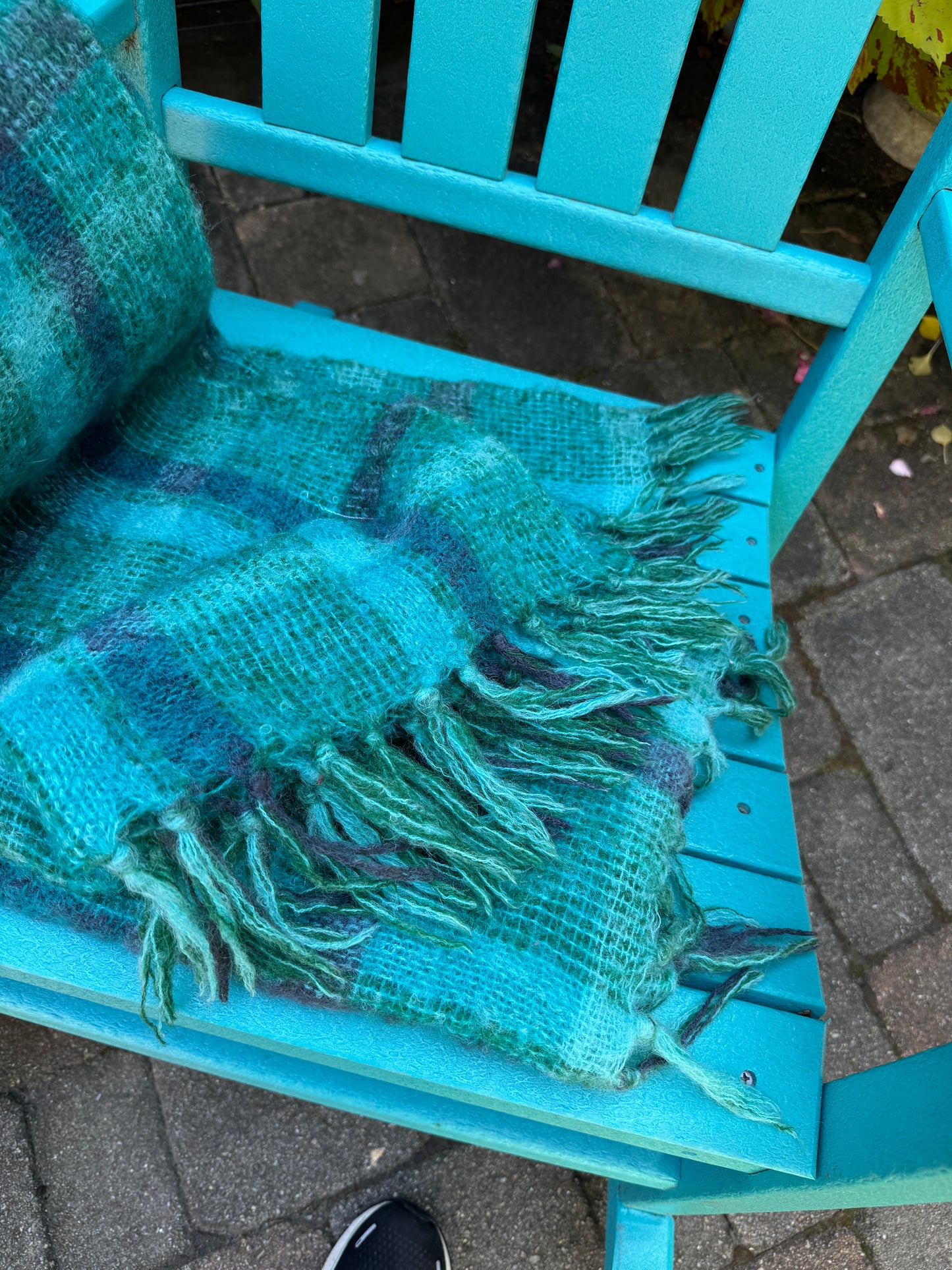 Irish Donegal Design Green,Purple & Blue Plaid Mohair Wool Blanket