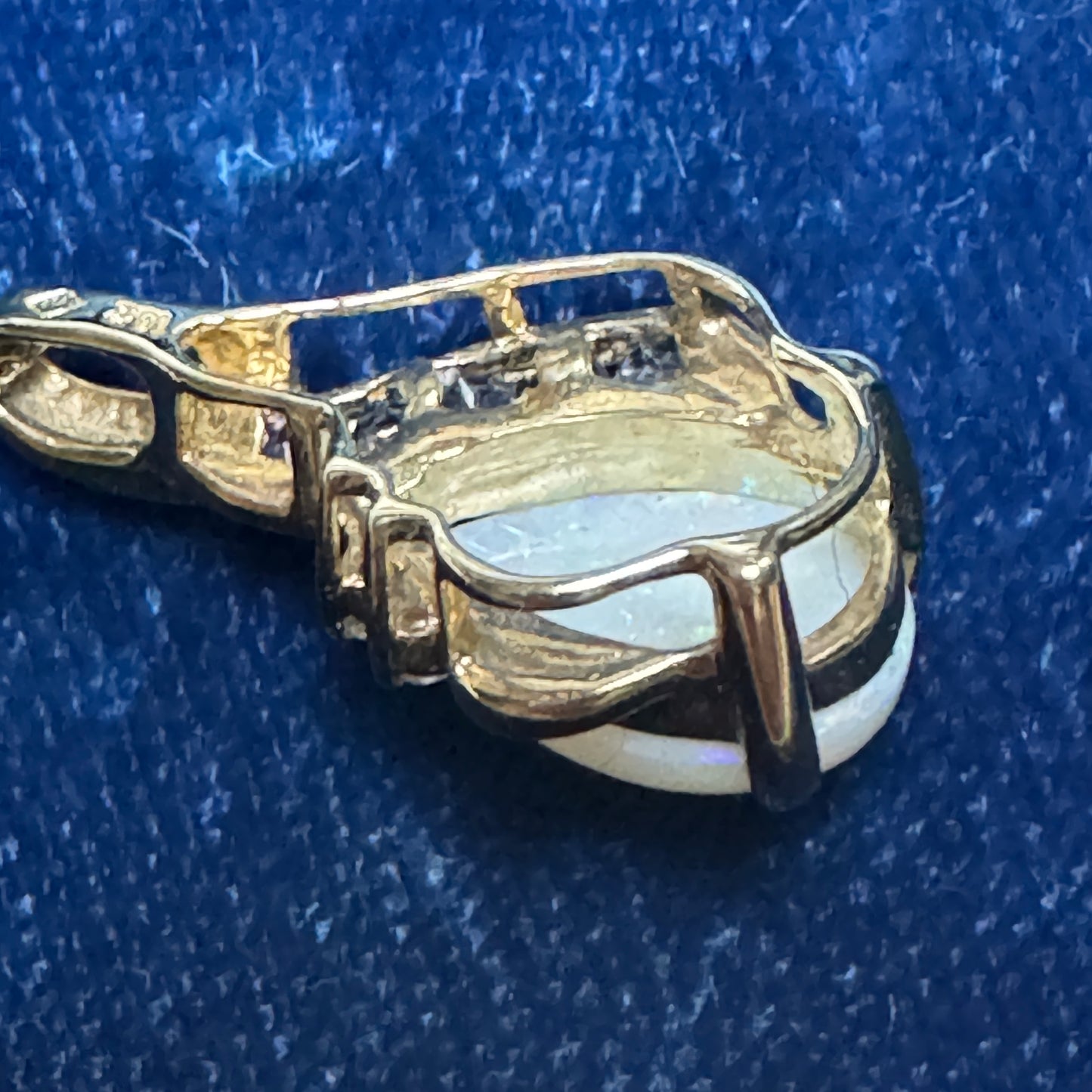 Vintage 10K Gold Opal, Tanzanite and Diamond Pendant Necklace