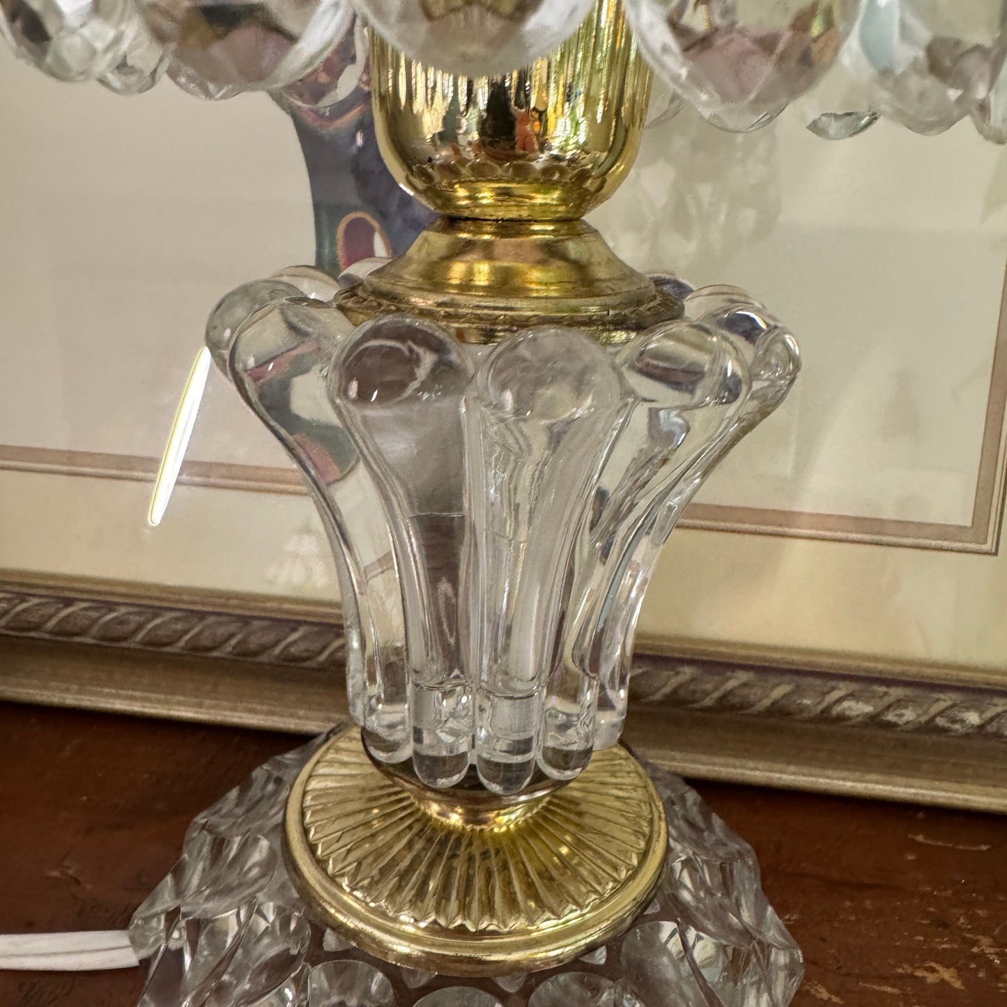 Vintage Dutch Michelotti Pink Glass Clear Prisms Boudoir Lamp