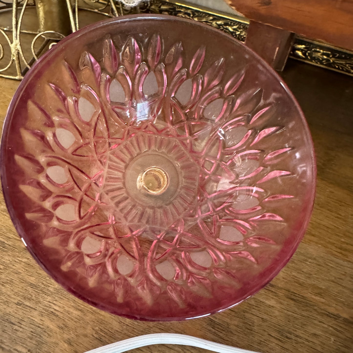 Vintage Dutch Michelotti Pink Glass Clear Prisms Boudoir Lamp