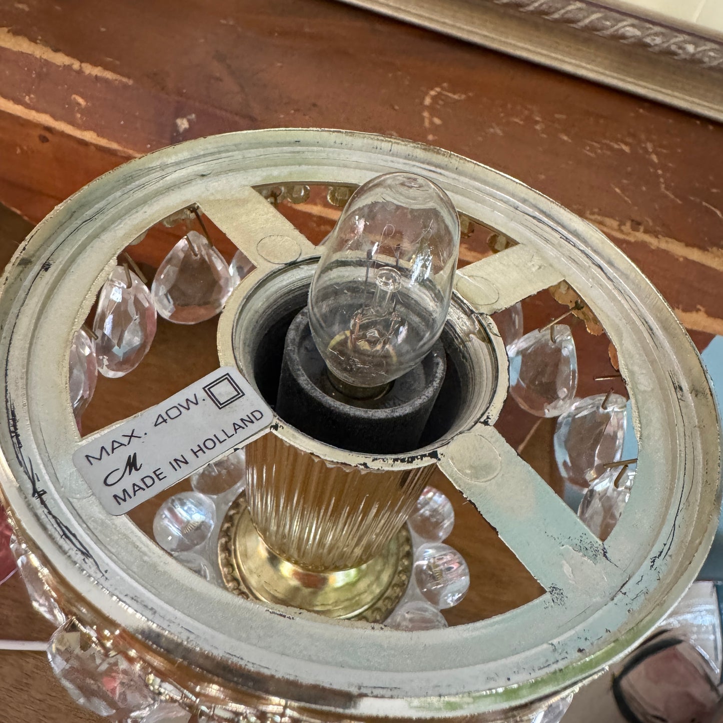 Vintage Dutch Michelotti Pink Glass Clear Prisms Boudoir Lamp