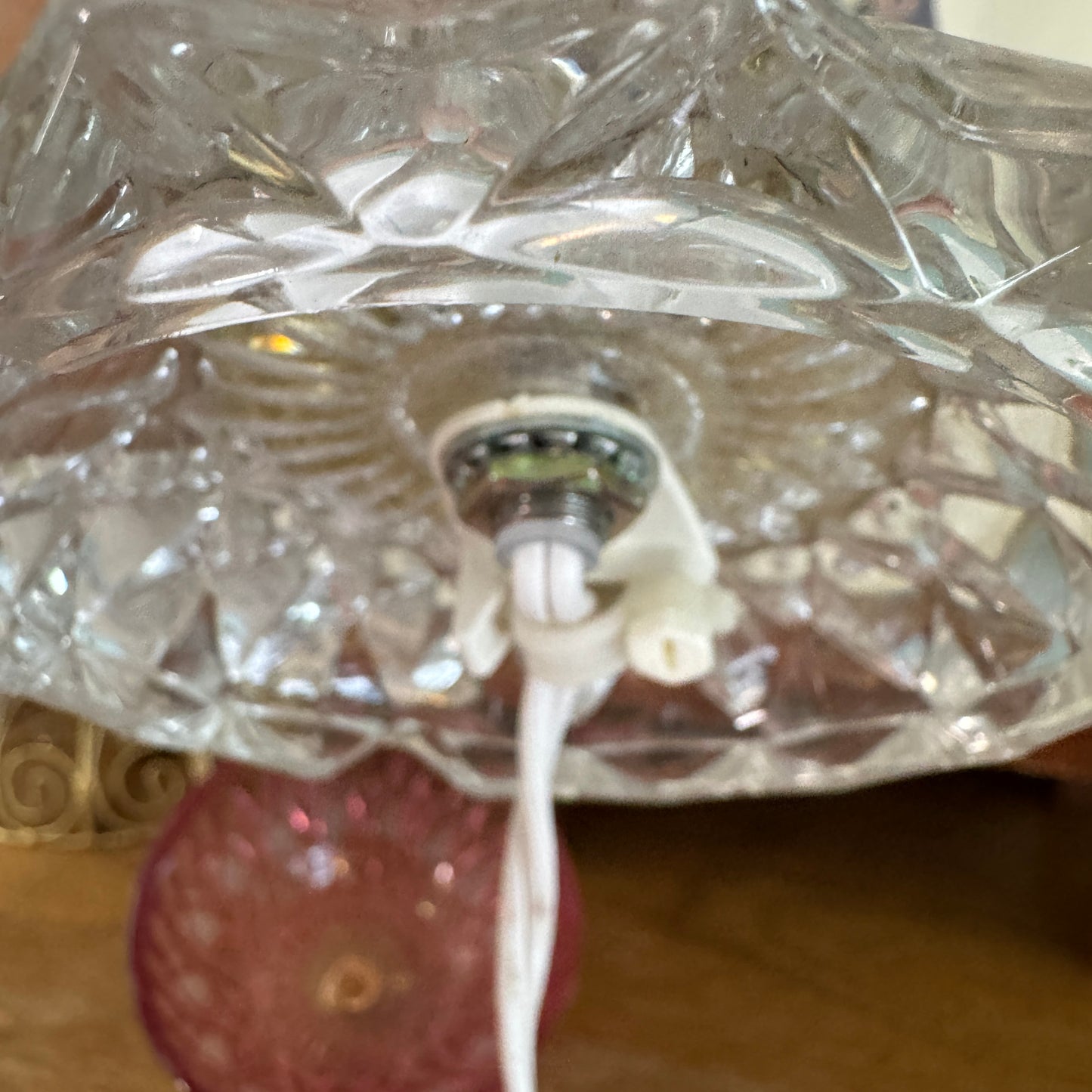 Vintage Dutch Michelotti Pink Glass Clear Prisms Boudoir Lamp