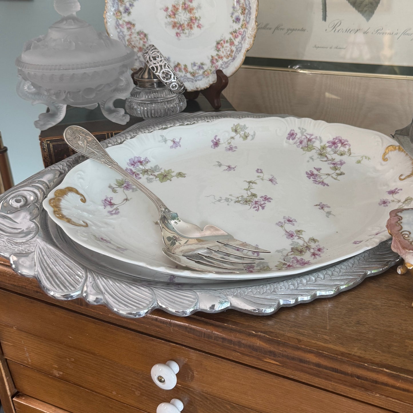 J P & L Limoges Serving Dish and Gorham Fish Plate