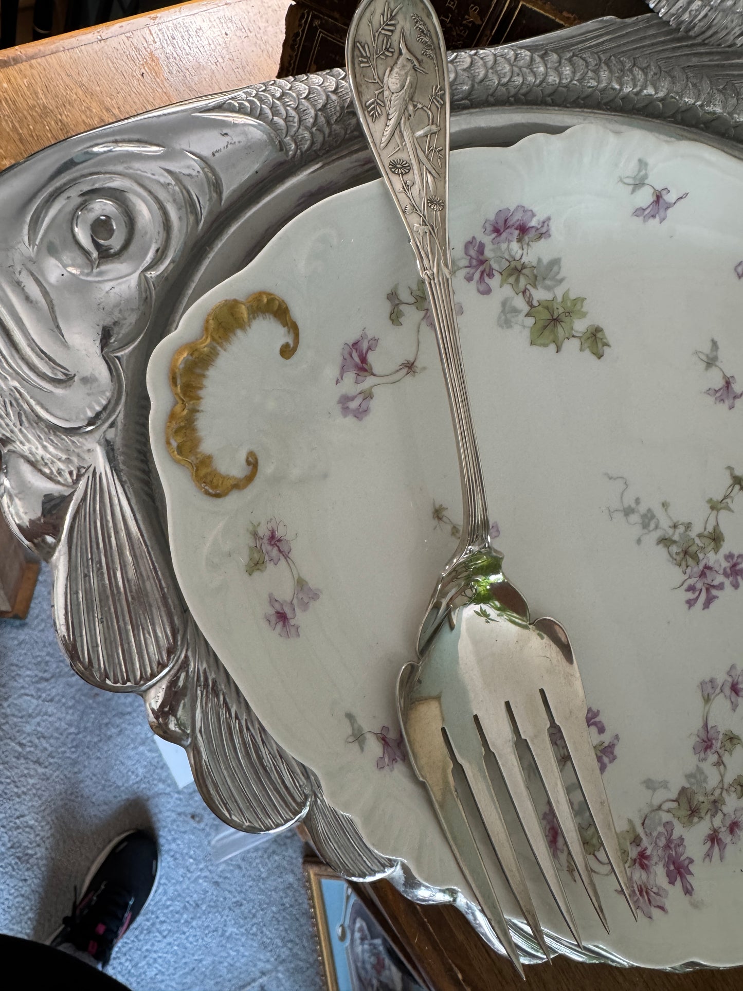 Antique Japanese By Tiffany & Co Sterling Silver Fish Fork Audubon